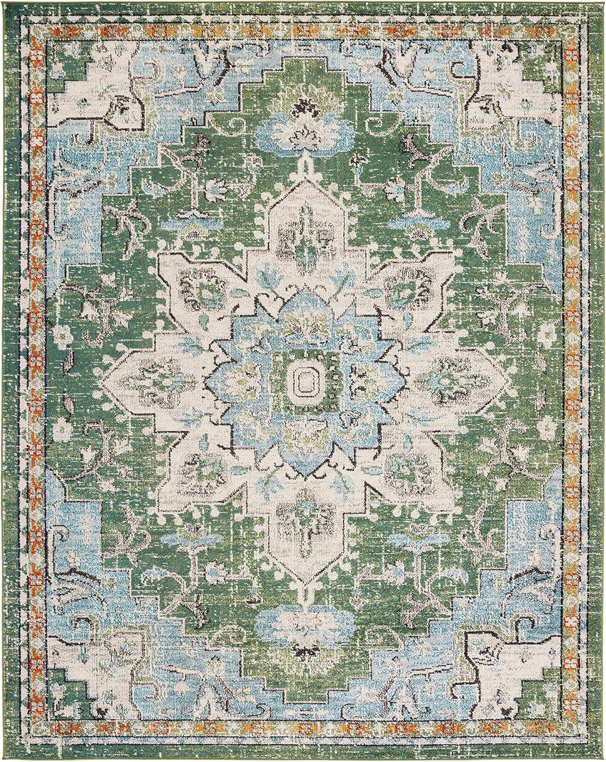image:imageSAFAVIEH Madison Collection Area Rug 67 Square Cream amp Blue Boho Chic Distressed Medallion Design NonShedding amp Easy to Clean Ideal for Living Room Bedroom Dining Space MAD473BGreenTurquoise