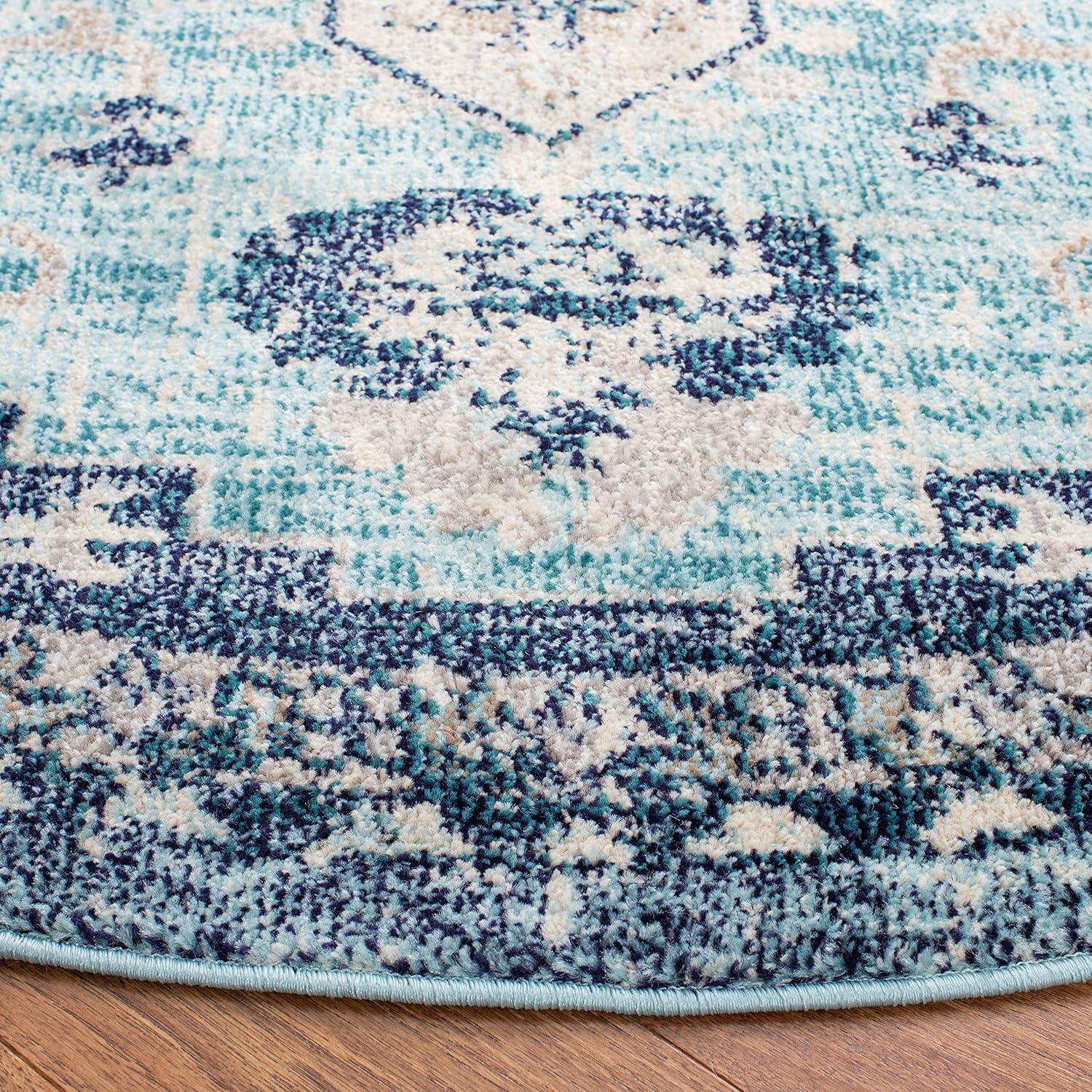 image:imageSAFAVIEH Madison Collection Area Rug 67 Square Cream amp Blue Boho Chic Distressed Medallion Design NonShedding amp Easy to Clean Ideal for Living Room Bedroom Dining Space MAD473BTealNavy