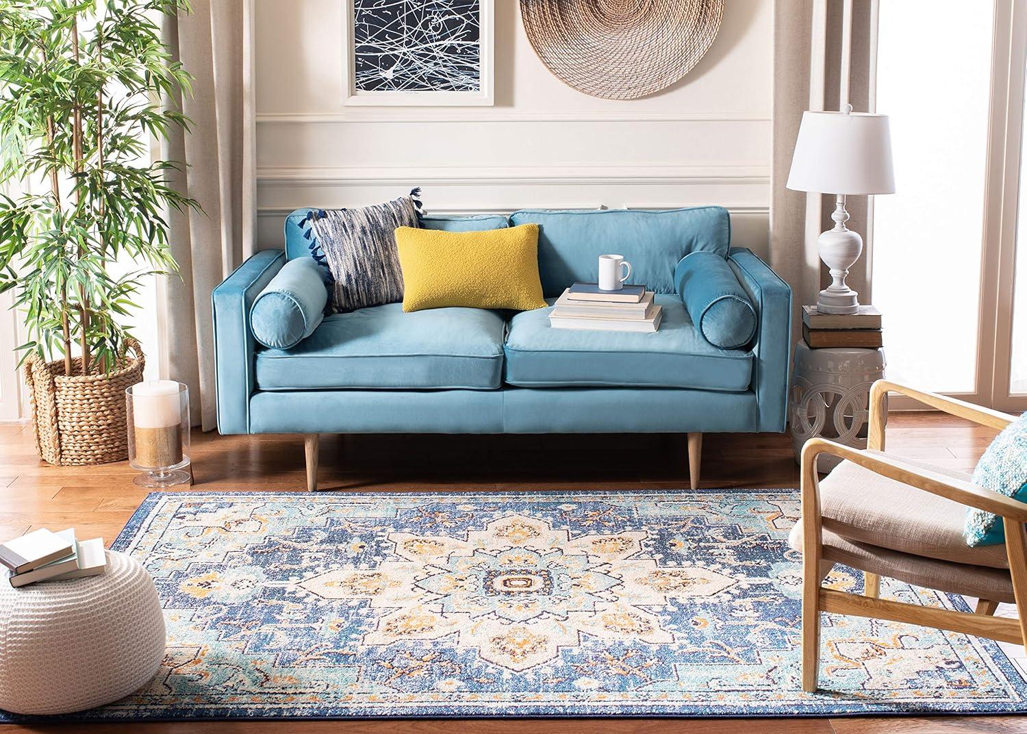 image:imageSAFAVIEH Madison Collection Area Rug 67 Square Cream amp Blue Boho Chic Distressed Medallion Design NonShedding amp Easy to Clean Ideal for Living Room Bedroom Dining Space MAD473BBlueLight Blue