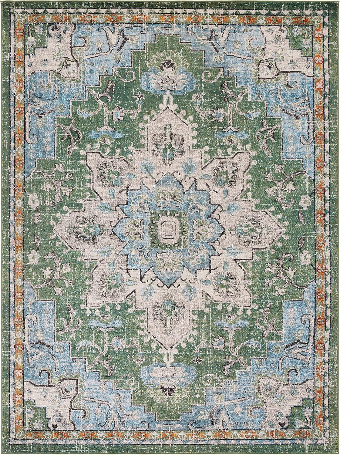 image:imageSAFAVIEH Madison Collection Area Rug 67 Square Cream amp Blue Boho Chic Distressed Medallion Design NonShedding amp Easy to Clean Ideal for Living Room Bedroom Dining Space MAD473BGreenTurquoise