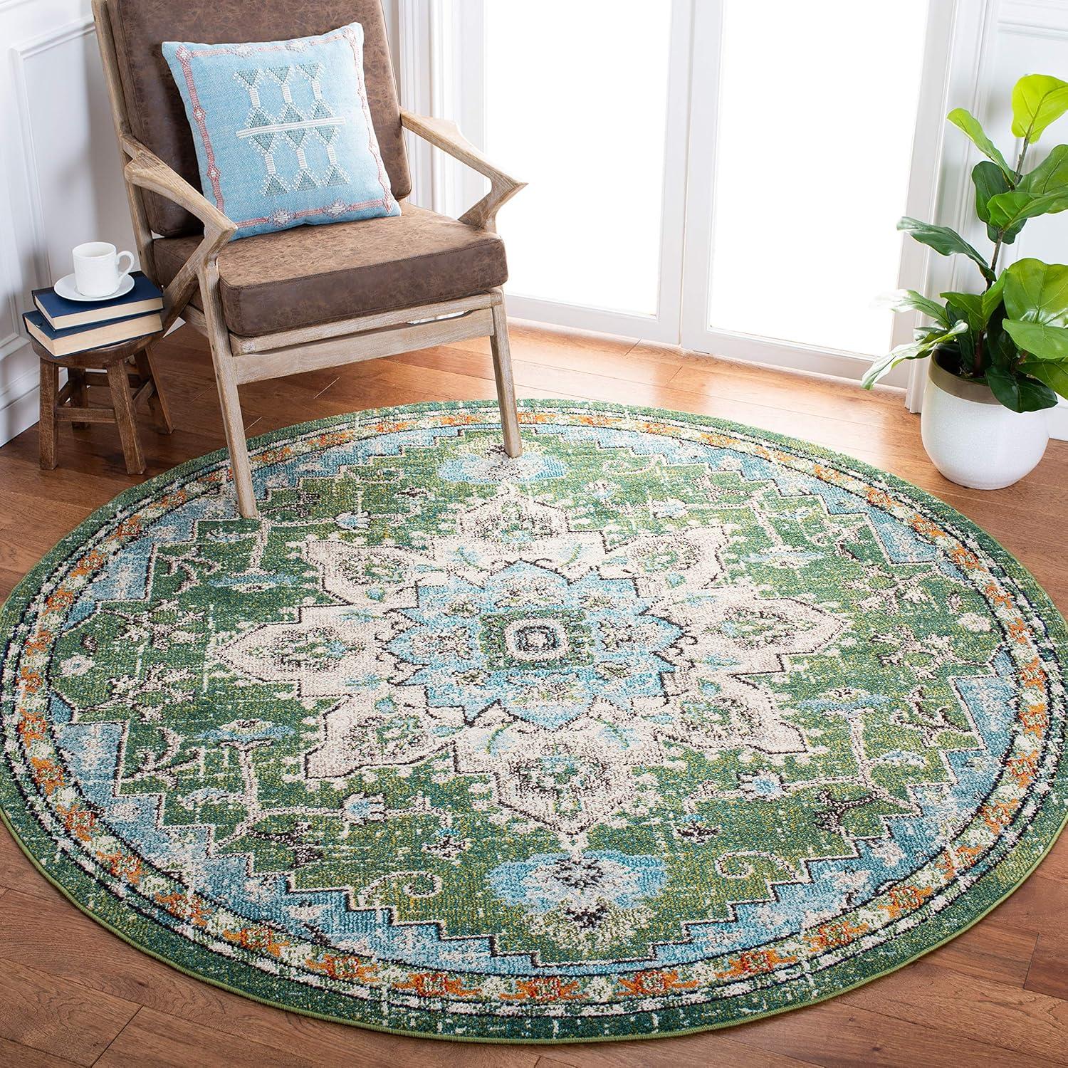 image:imageSAFAVIEH Madison Collection Area Rug 67 Square Cream amp Blue Boho Chic Distressed Medallion Design NonShedding amp Easy to Clean Ideal for Living Room Bedroom Dining Space MAD473BGreenTurquoise