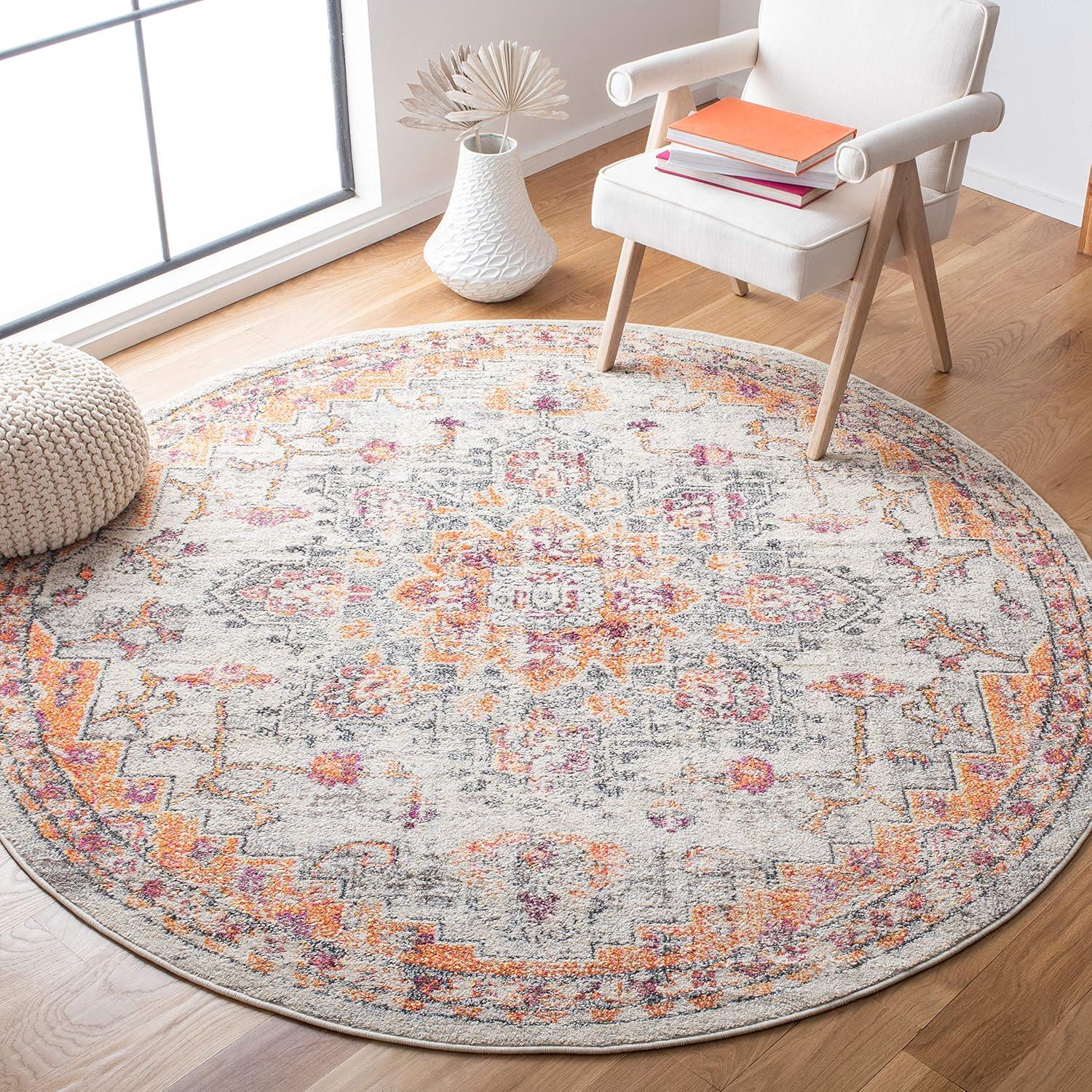 image:imageSAFAVIEH Madison Collection Area Rug 67 Square Cream amp Blue Boho Chic Distressed Medallion Design NonShedding amp Easy to Clean Ideal for Living Room Bedroom Dining Space MAD473BBeigeOrange