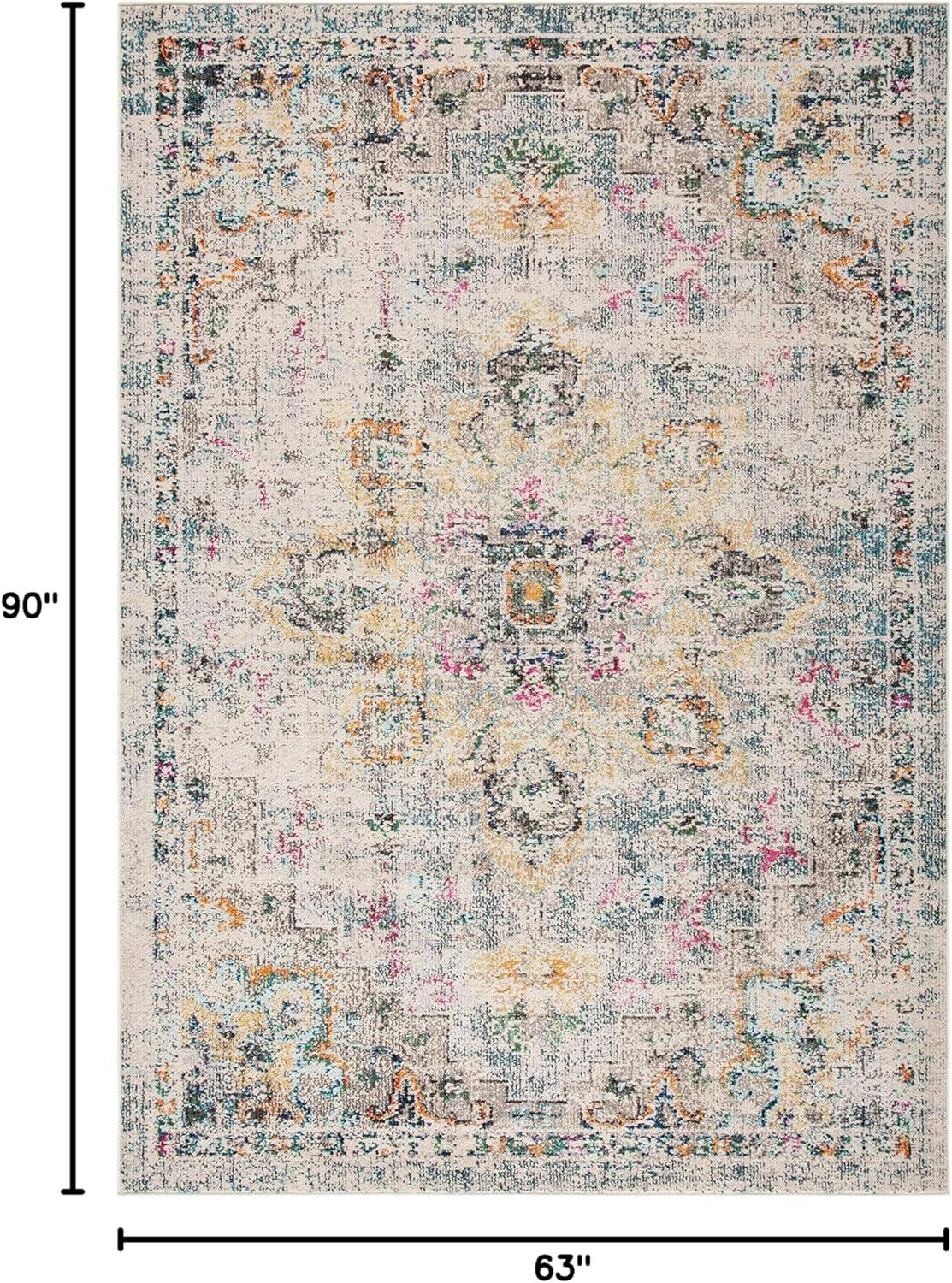 image:imageSAFAVIEH Madison Collection Area Rug 67 Square Cream amp Blue Boho Chic Distressed Medallion Design NonShedding amp Easy to Clean Ideal for Living Room Bedroom Dining Space MAD473BGreyGold