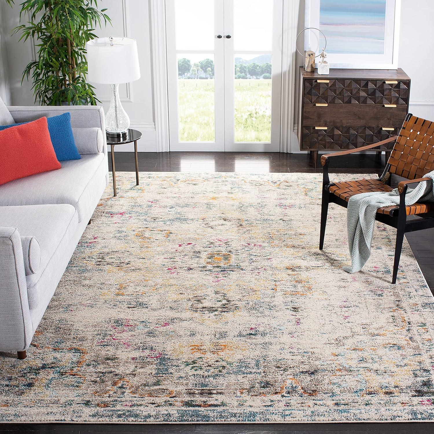 image:imageSAFAVIEH Madison Collection Area Rug 67 Square Cream amp Blue Boho Chic Distressed Medallion Design NonShedding amp Easy to Clean Ideal for Living Room Bedroom Dining Space MAD473BGreyGold