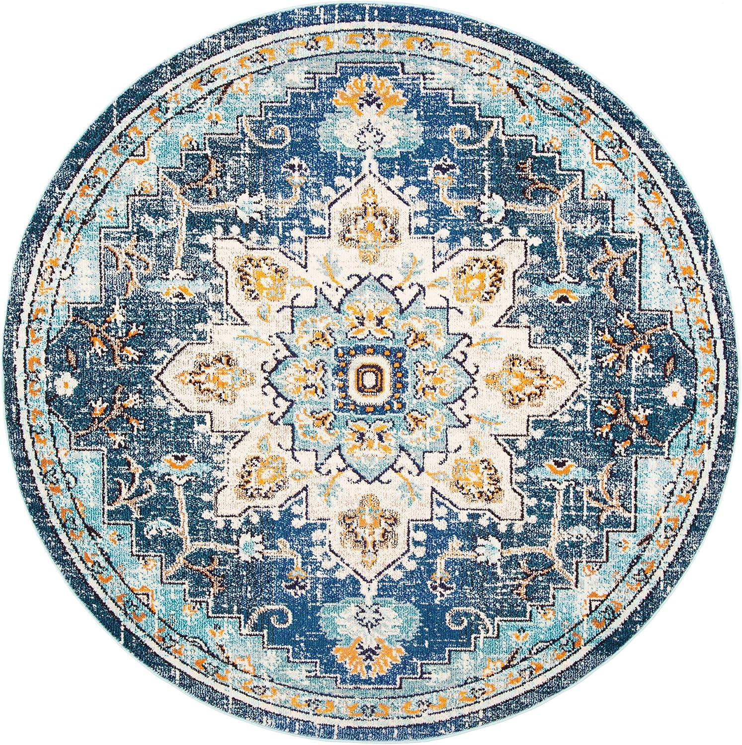 image:imageSAFAVIEH Madison Collection Area Rug 67 Square Cream amp Blue Boho Chic Distressed Medallion Design NonShedding amp Easy to Clean Ideal for Living Room Bedroom Dining Space MAD473BBlueLight Blue