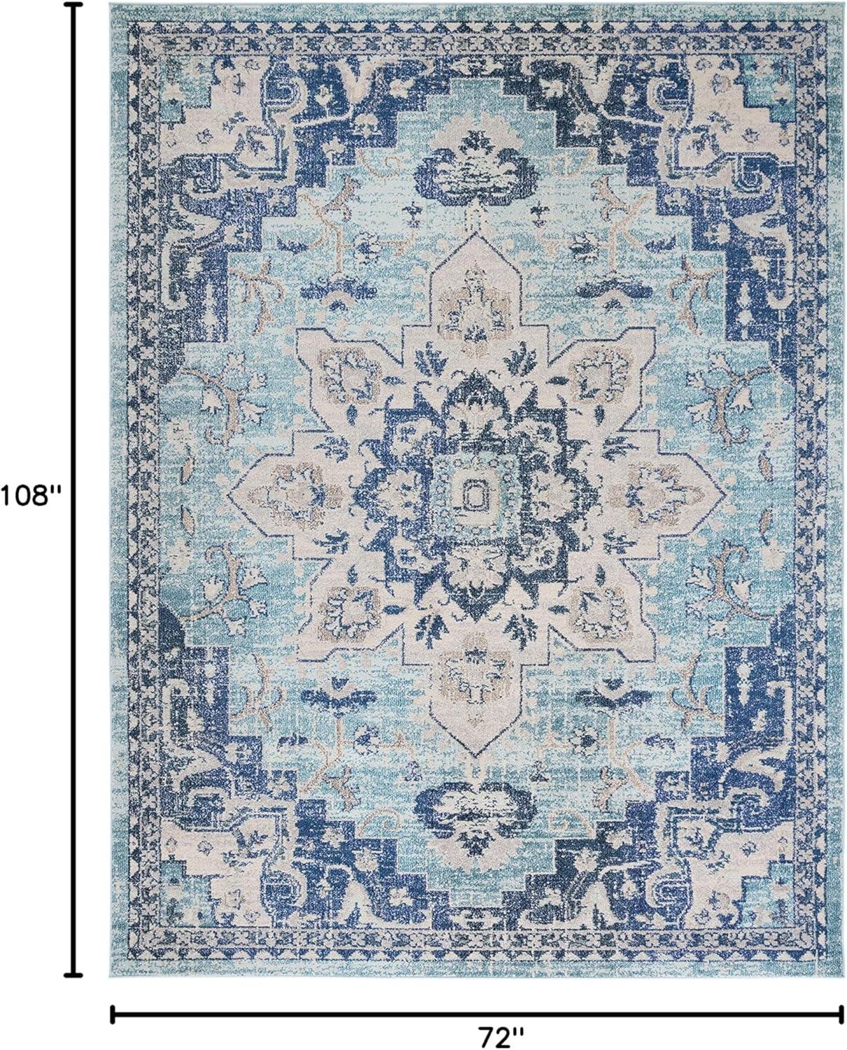 image:imageSAFAVIEH Madison Collection Area Rug 67 Square Cream amp Blue Boho Chic Distressed Medallion Design NonShedding amp Easy to Clean Ideal for Living Room Bedroom Dining Space MAD473BTealNavy