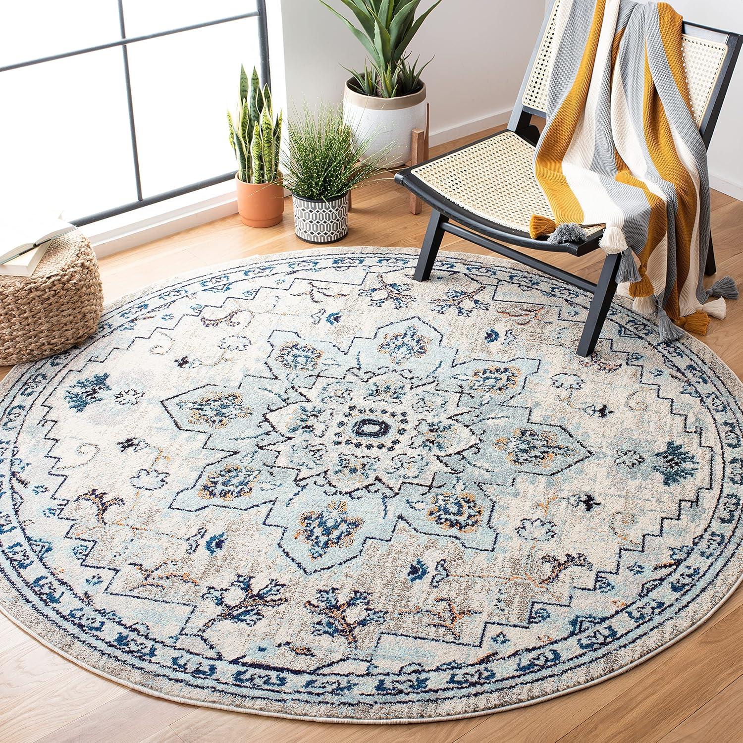 image:imageSAFAVIEH Madison Collection Area Rug 67 Square Cream amp Blue Boho Chic Distressed Medallion Design NonShedding amp Easy to Clean Ideal for Living Room Bedroom Dining Space MAD473BIvoryLight Blue