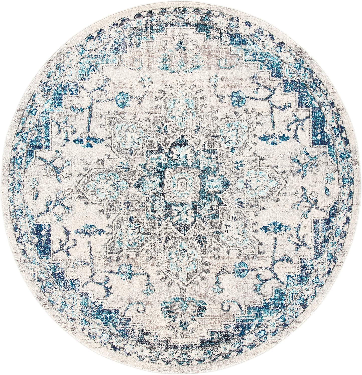 image:imageSAFAVIEH Madison Collection Area Rug 67 Square Cream amp Blue Boho Chic Distressed Medallion Design NonShedding amp Easy to Clean Ideal for Living Room Bedroom Dining Space MAD473BIvoryGrey