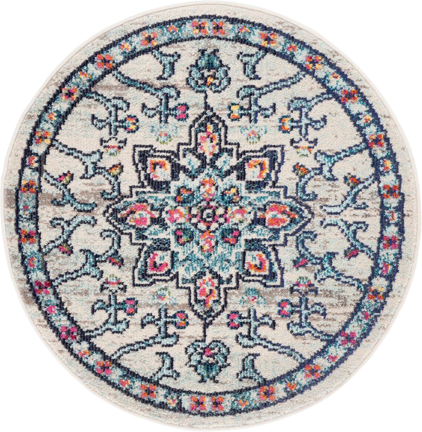 image:imageSAFAVIEH Madison Collection Area Rug 67 Square Cream amp Blue Boho Chic Distressed Medallion Design NonShedding amp Easy to Clean Ideal for Living Room Bedroom Dining Space MAD473BCreamBlue