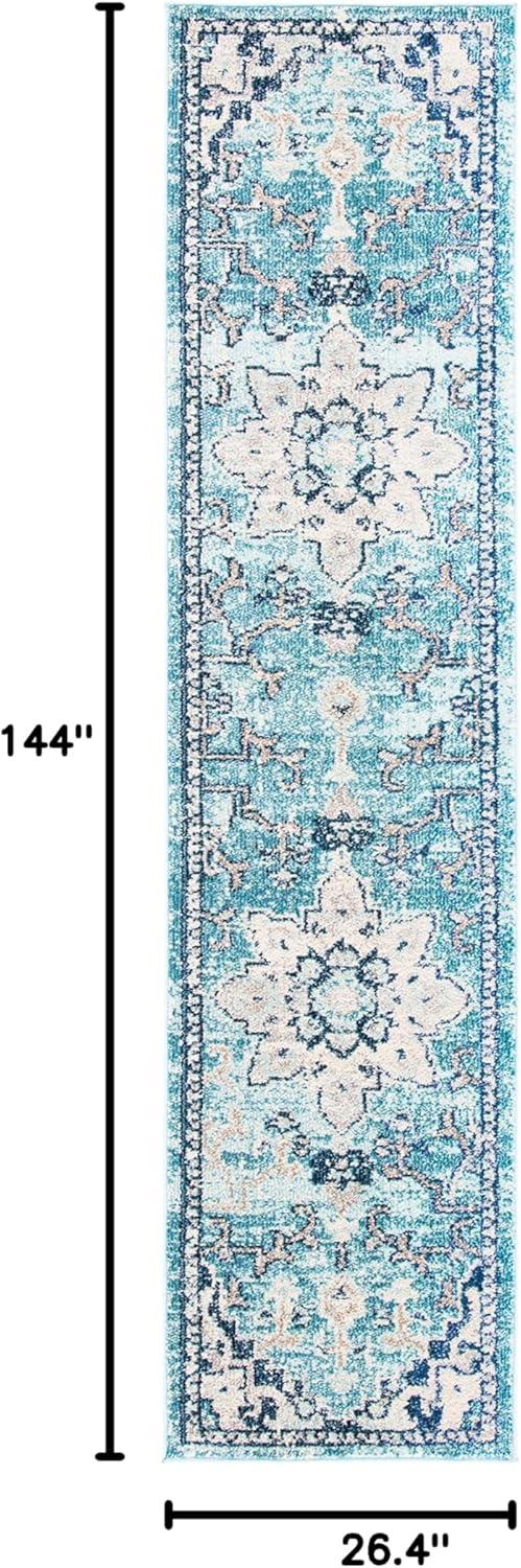 image:imageSAFAVIEH Madison Collection Area Rug 67 Square Cream amp Blue Boho Chic Distressed Medallion Design NonShedding amp Easy to Clean Ideal for Living Room Bedroom Dining Space MAD473BTealNavy