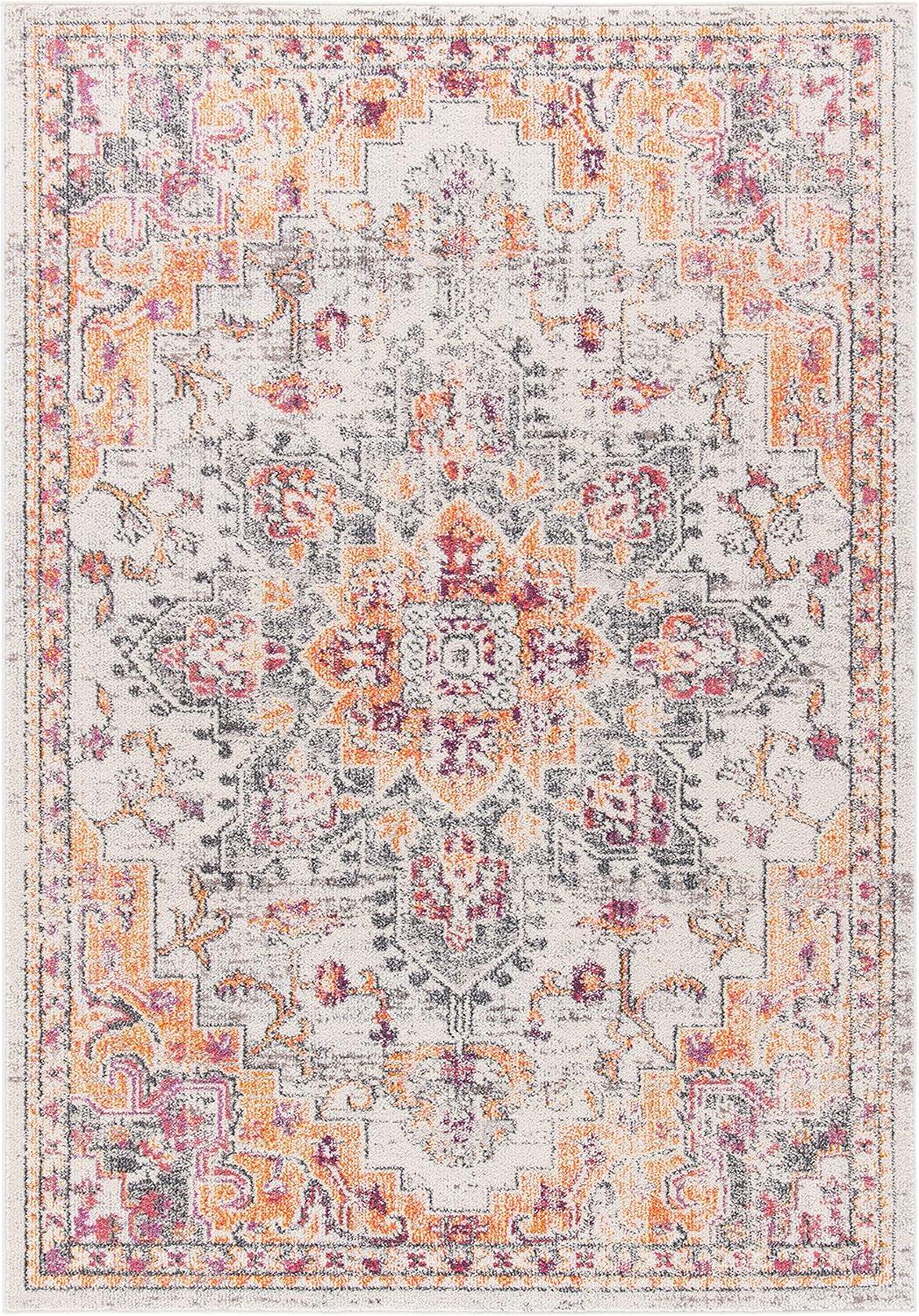 image:imageSAFAVIEH Madison Collection Area Rug 67 Square Cream amp Blue Boho Chic Distressed Medallion Design NonShedding amp Easy to Clean Ideal for Living Room Bedroom Dining Space MAD473BBeigeOrange