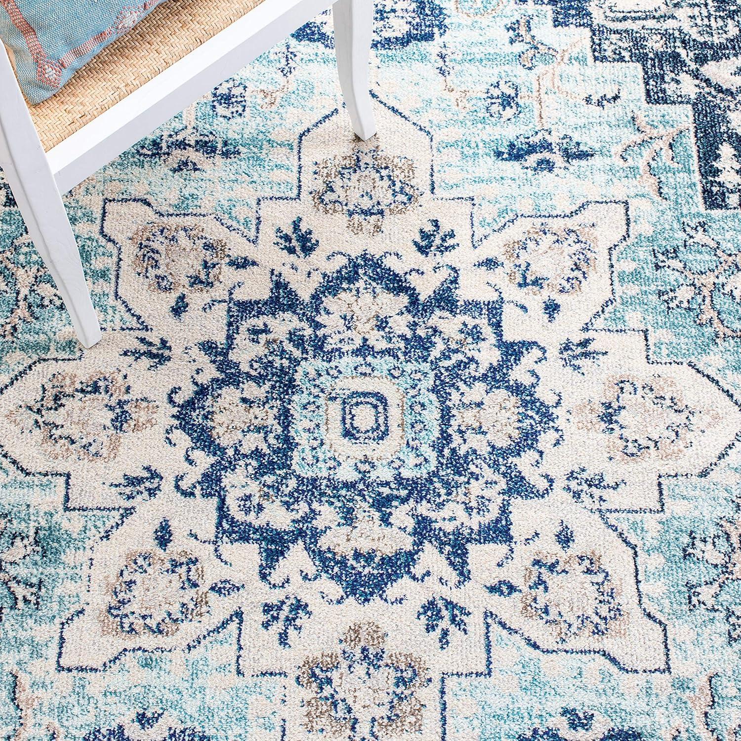 image:imageSAFAVIEH Madison Collection Area Rug 67 Square Cream amp Blue Boho Chic Distressed Medallion Design NonShedding amp Easy to Clean Ideal for Living Room Bedroom Dining Space MAD473BTealNavy