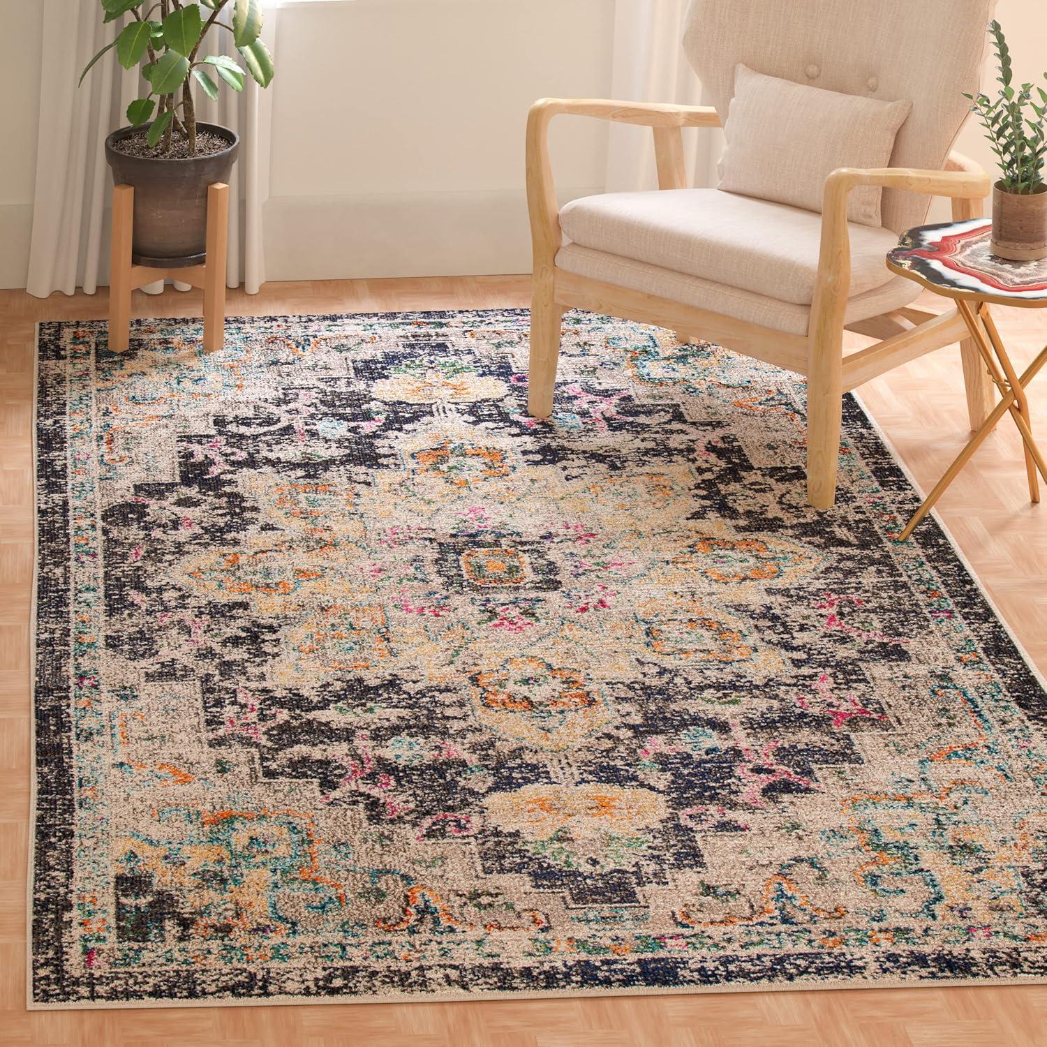 image:imageSAFAVIEH Madison Collection Area Rug 67 Square Cream amp Blue Boho Chic Distressed Medallion Design NonShedding amp Easy to Clean Ideal for Living Room Bedroom Dining Space MAD473BBlackGold