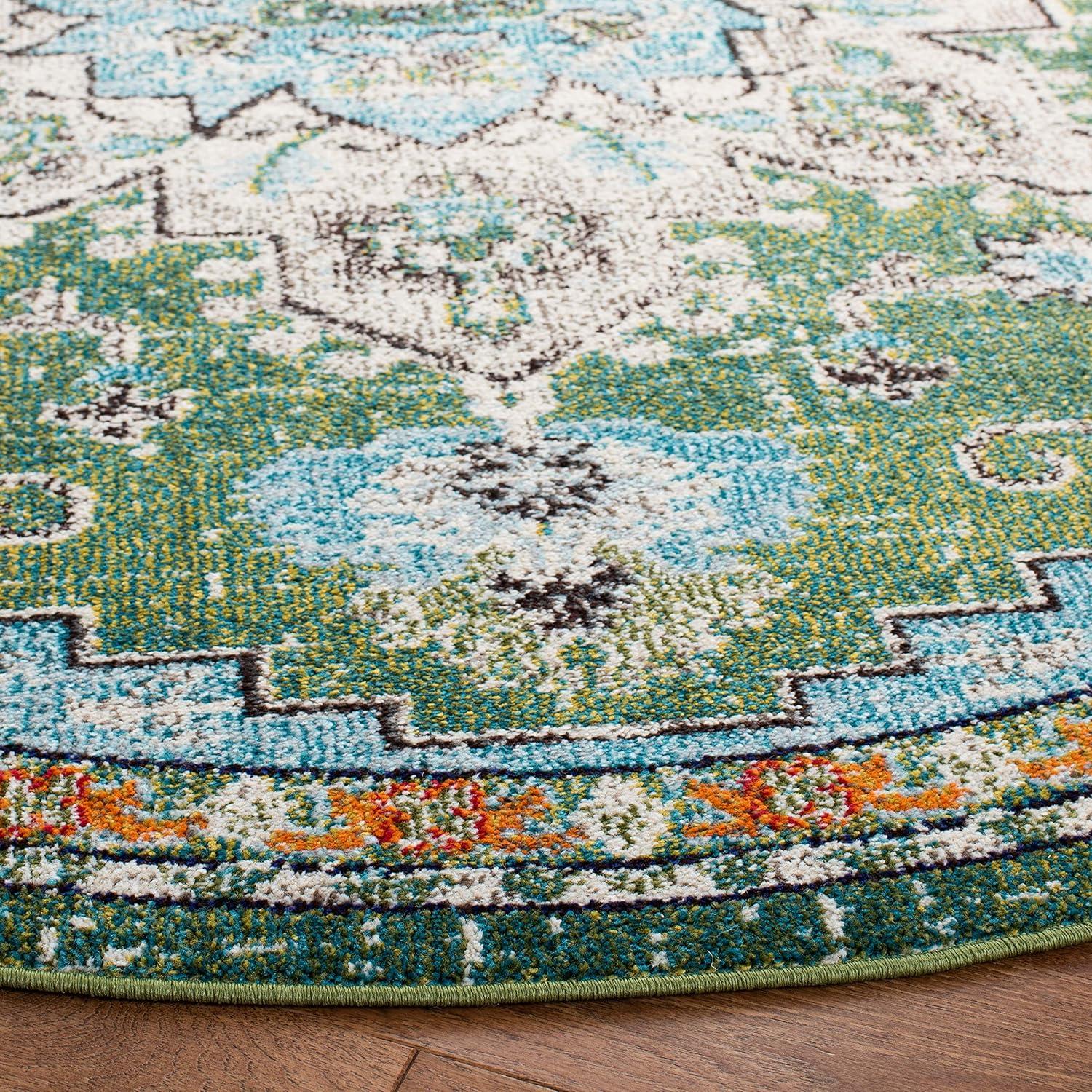 image:imageSAFAVIEH Madison Collection Area Rug 67 Square Cream amp Blue Boho Chic Distressed Medallion Design NonShedding amp Easy to Clean Ideal for Living Room Bedroom Dining Space MAD473BGreenTurquoise