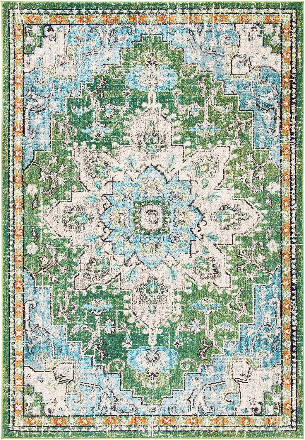 image:imageSAFAVIEH Madison Collection Area Rug 67 Square Cream amp Blue Boho Chic Distressed Medallion Design NonShedding amp Easy to Clean Ideal for Living Room Bedroom Dining Space MAD473BGreenTurquoise