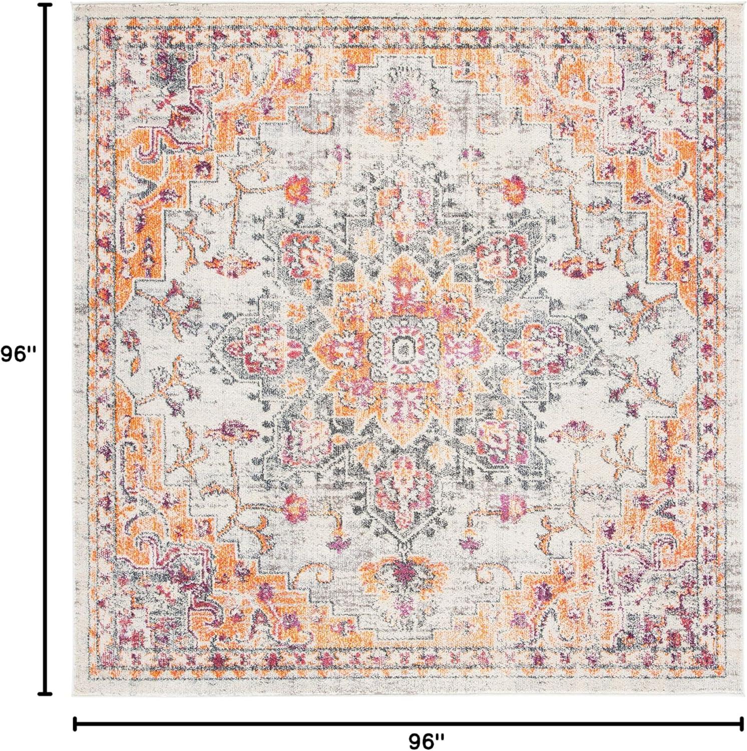 image:imageSAFAVIEH Madison Collection Area Rug 67 Square Cream amp Blue Boho Chic Distressed Medallion Design NonShedding amp Easy to Clean Ideal for Living Room Bedroom Dining Space MAD473BBeigeOrange