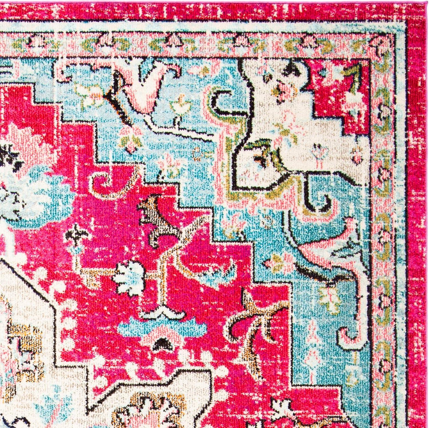 image:imageSAFAVIEH Madison Collection Area Rug 67 Square Cream amp Blue Boho Chic Distressed Medallion Design NonShedding amp Easy to Clean Ideal for Living Room Bedroom Dining Space MAD473BFuchsiaBlue