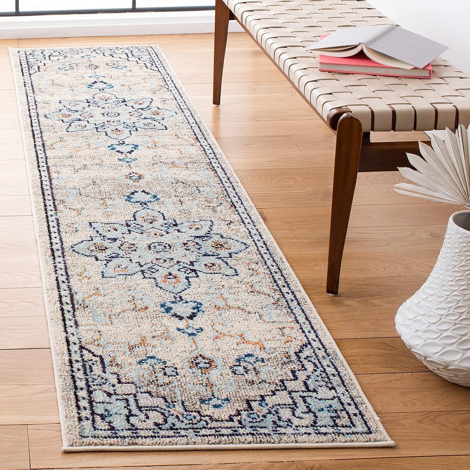 image:imageSAFAVIEH Madison Collection Area Rug 67 Square Cream amp Blue Boho Chic Distressed Medallion Design NonShedding amp Easy to Clean Ideal for Living Room Bedroom Dining Space MAD473BIvoryLight Blue
