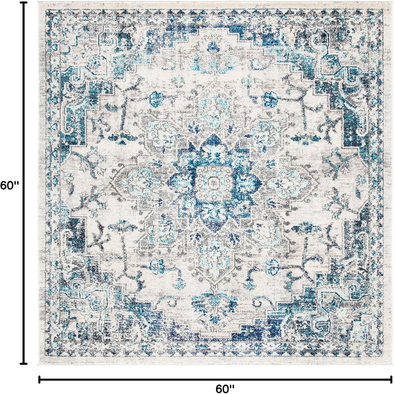 image:imageSAFAVIEH Madison Collection Area Rug 67 Square Cream amp Blue Boho Chic Distressed Medallion Design NonShedding amp Easy to Clean Ideal for Living Room Bedroom Dining Space MAD473BIvoryGrey