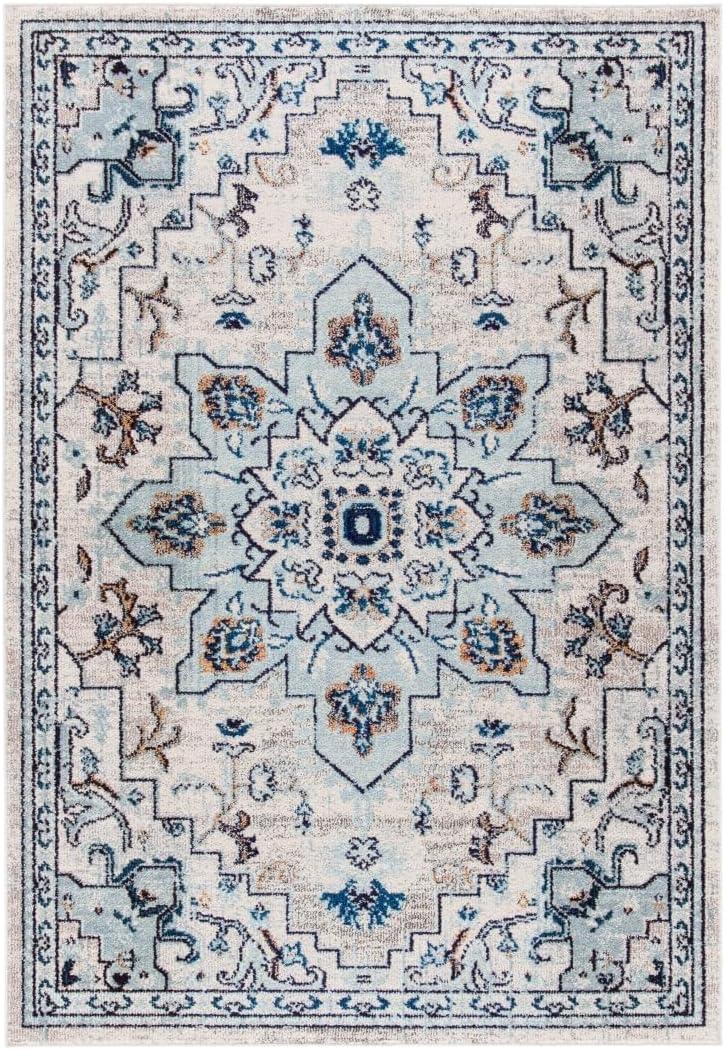 image:imageSAFAVIEH Madison Collection Area Rug 67 Square Cream amp Blue Boho Chic Distressed Medallion Design NonShedding amp Easy to Clean Ideal for Living Room Bedroom Dining Space MAD473BIvoryLight Blue