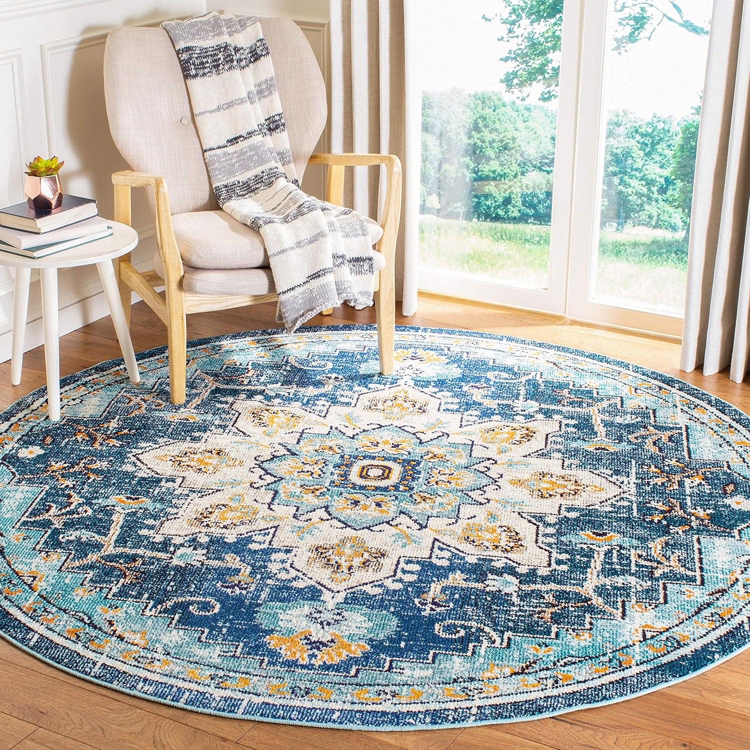 image:imageSAFAVIEH Madison Collection Area Rug 67 Square Cream amp Blue Boho Chic Distressed Medallion Design NonShedding amp Easy to Clean Ideal for Living Room Bedroom Dining Space MAD473BBlueLight Blue