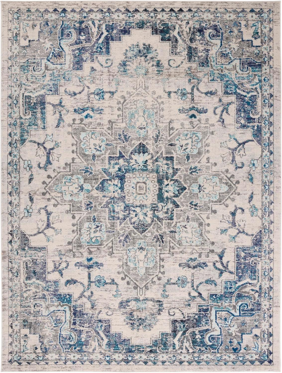 image:imageSAFAVIEH Madison Collection Area Rug 67 Square Cream amp Blue Boho Chic Distressed Medallion Design NonShedding amp Easy to Clean Ideal for Living Room Bedroom Dining Space MAD473BIvoryGrey