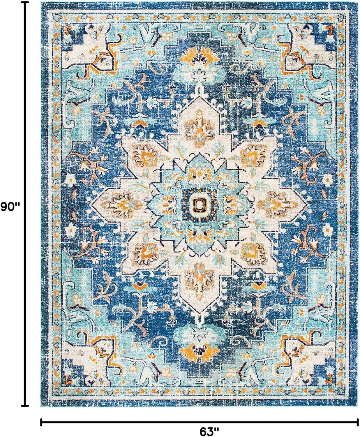 image:imageSAFAVIEH Madison Collection Area Rug 67 Square Cream amp Blue Boho Chic Distressed Medallion Design NonShedding amp Easy to Clean Ideal for Living Room Bedroom Dining Space MAD473BBlueLight Blue