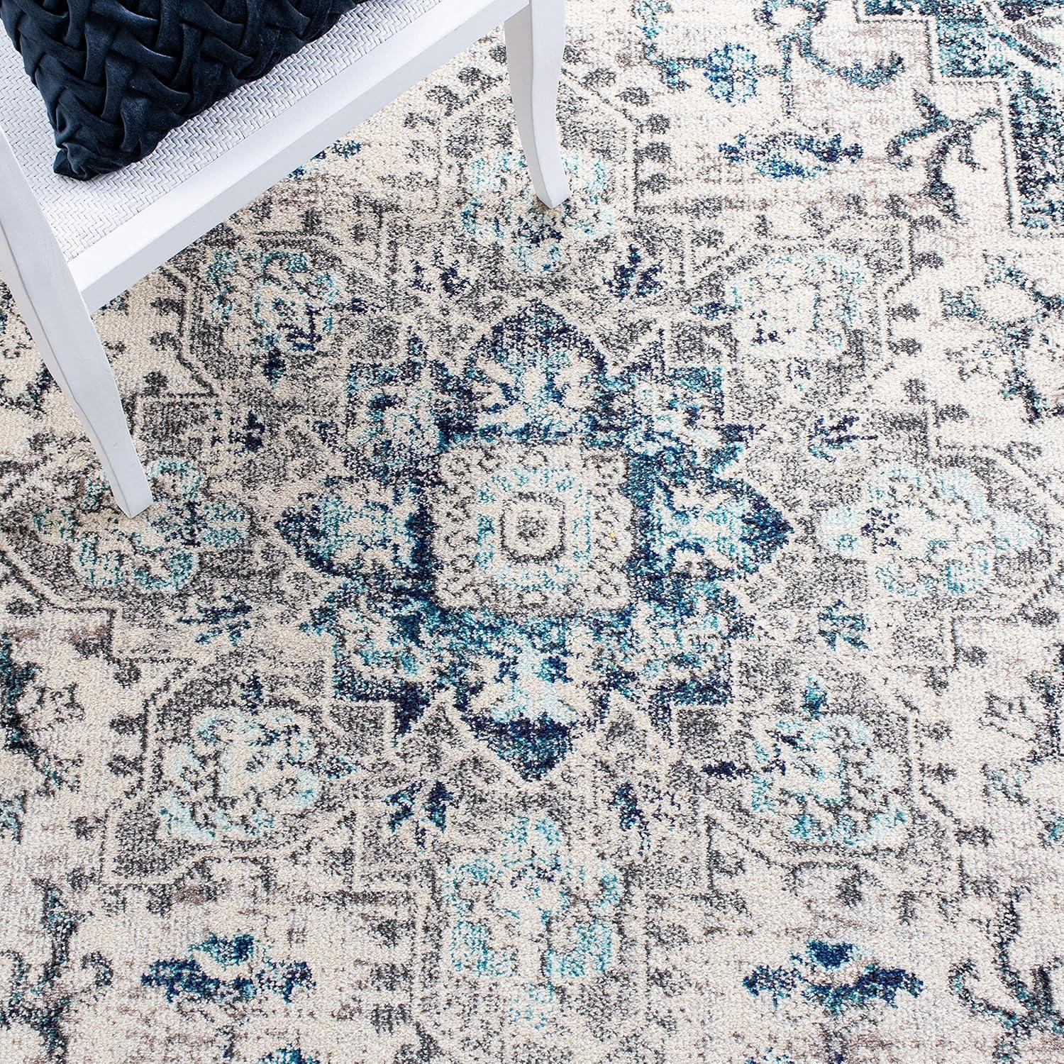 image:imageSAFAVIEH Madison Collection Area Rug 67 Square Cream amp Blue Boho Chic Distressed Medallion Design NonShedding amp Easy to Clean Ideal for Living Room Bedroom Dining Space MAD473BIvoryGrey