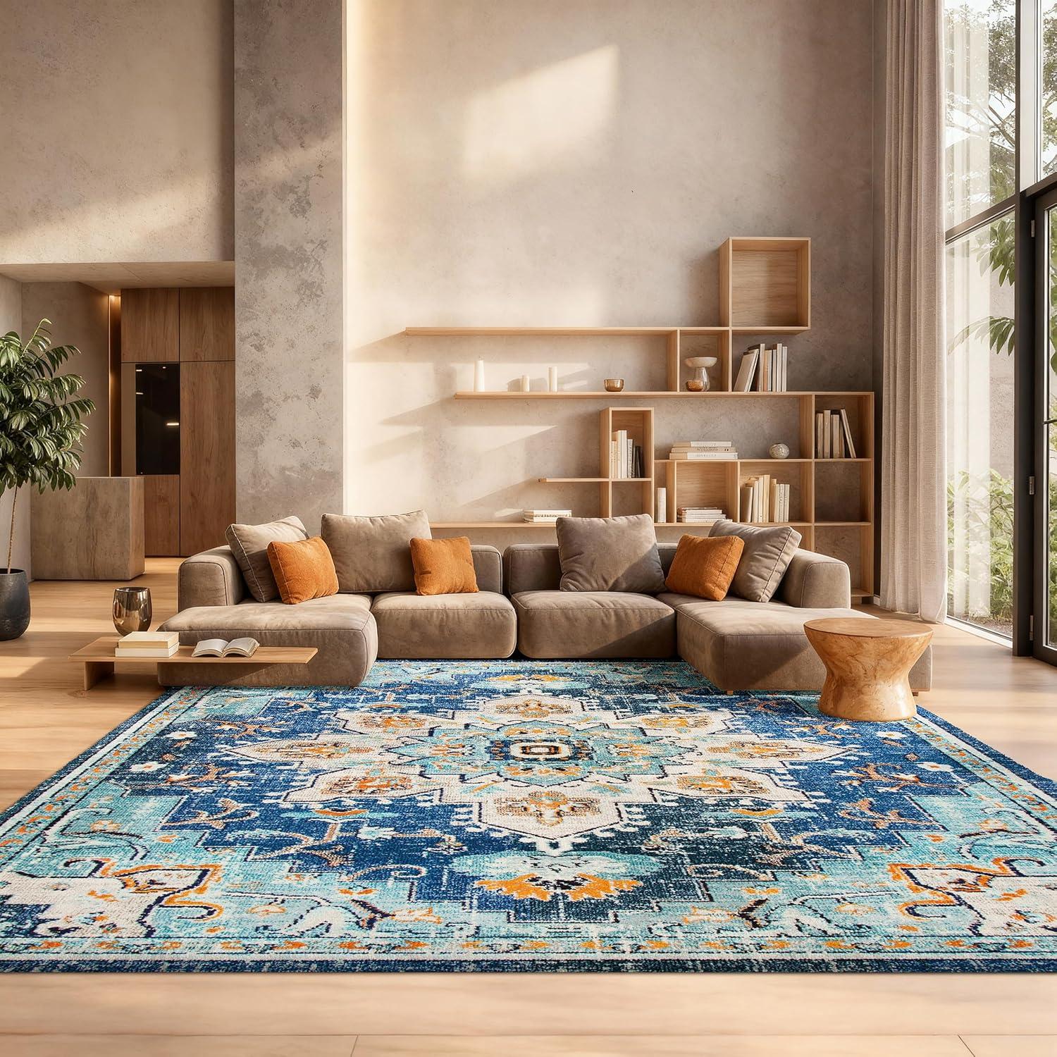 image:imageSAFAVIEH Madison Collection Area Rug 67 Square Cream amp Blue Boho Chic Distressed Medallion Design NonShedding amp Easy to Clean Ideal for Living Room Bedroom Dining Space MAD473BBlueLight Blue