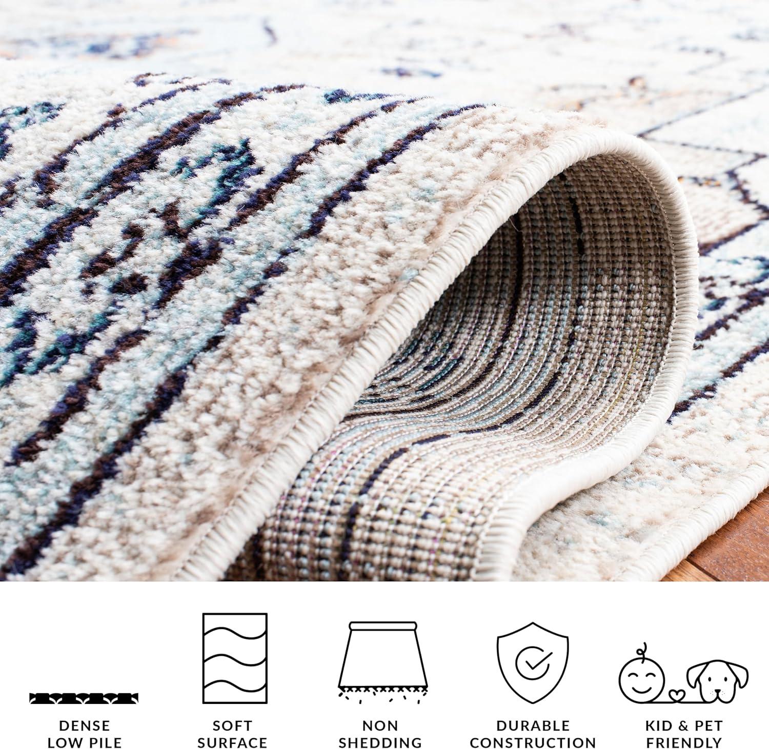 image:imageSAFAVIEH Madison Collection Area Rug 67 Square Cream amp Blue Boho Chic Distressed Medallion Design NonShedding amp Easy to Clean Ideal for Living Room Bedroom Dining Space MAD473BIvoryLight Blue
