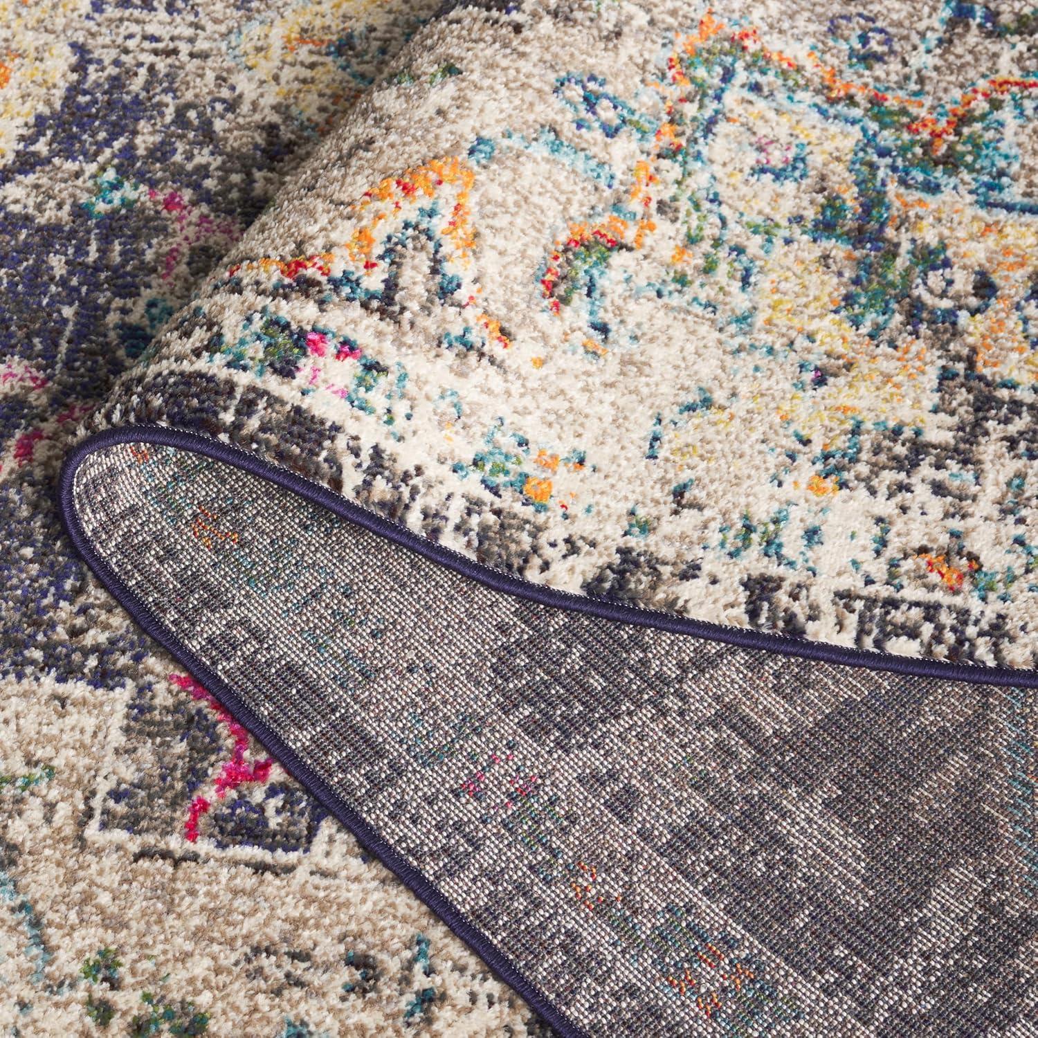 image:imageSAFAVIEH Madison Collection Area Rug 67 Square Cream amp Blue Boho Chic Distressed Medallion Design NonShedding amp Easy to Clean Ideal for Living Room Bedroom Dining Space MAD473BBlackGold