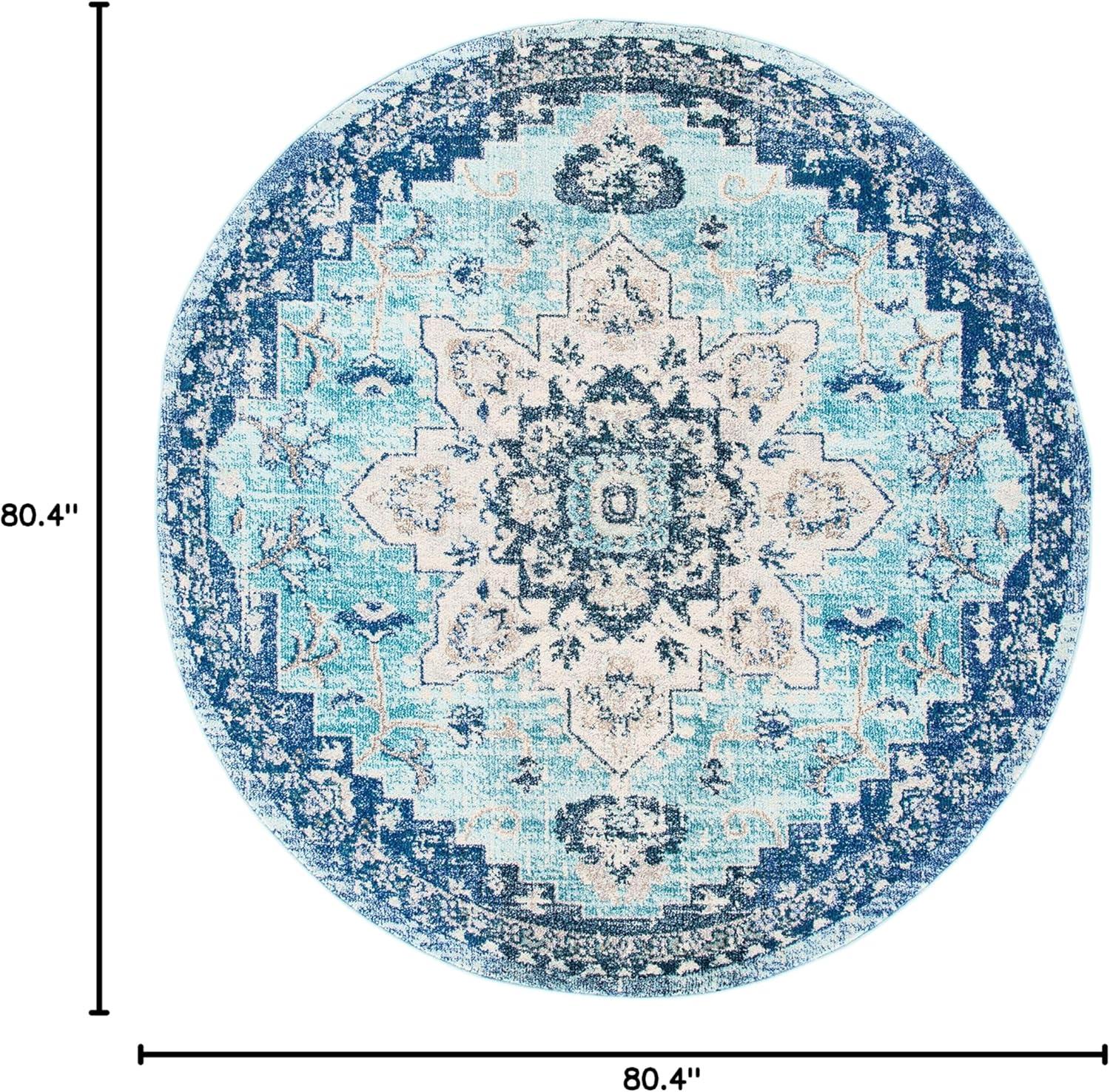 image:imageSAFAVIEH Madison Collection Area Rug 67 Square Cream amp Blue Boho Chic Distressed Medallion Design NonShedding amp Easy to Clean Ideal for Living Room Bedroom Dining Space MAD473BTealNavy