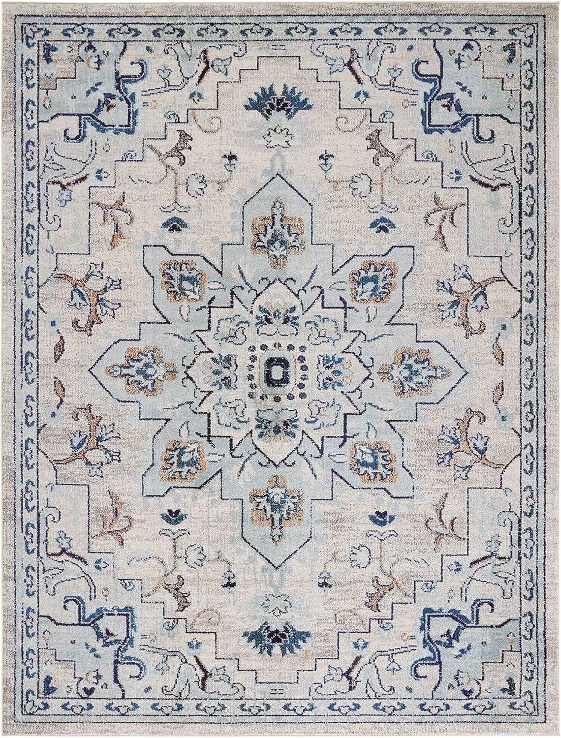 image:imageSAFAVIEH Madison Collection Area Rug 67 Square Cream amp Blue Boho Chic Distressed Medallion Design NonShedding amp Easy to Clean Ideal for Living Room Bedroom Dining Space MAD473BIvoryLight Blue