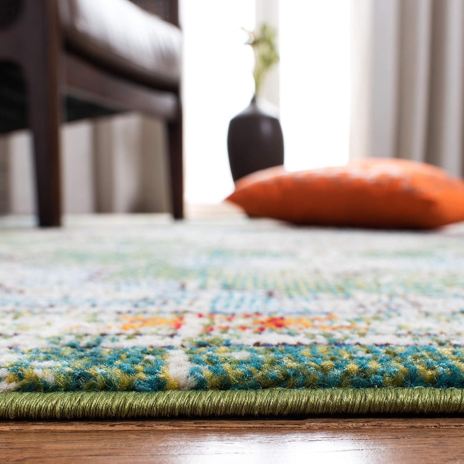 image:imageSAFAVIEH Madison Collection Area Rug 67 Square Cream amp Blue Boho Chic Distressed Medallion Design NonShedding amp Easy to Clean Ideal for Living Room Bedroom Dining Space MAD473BGreenTurquoise