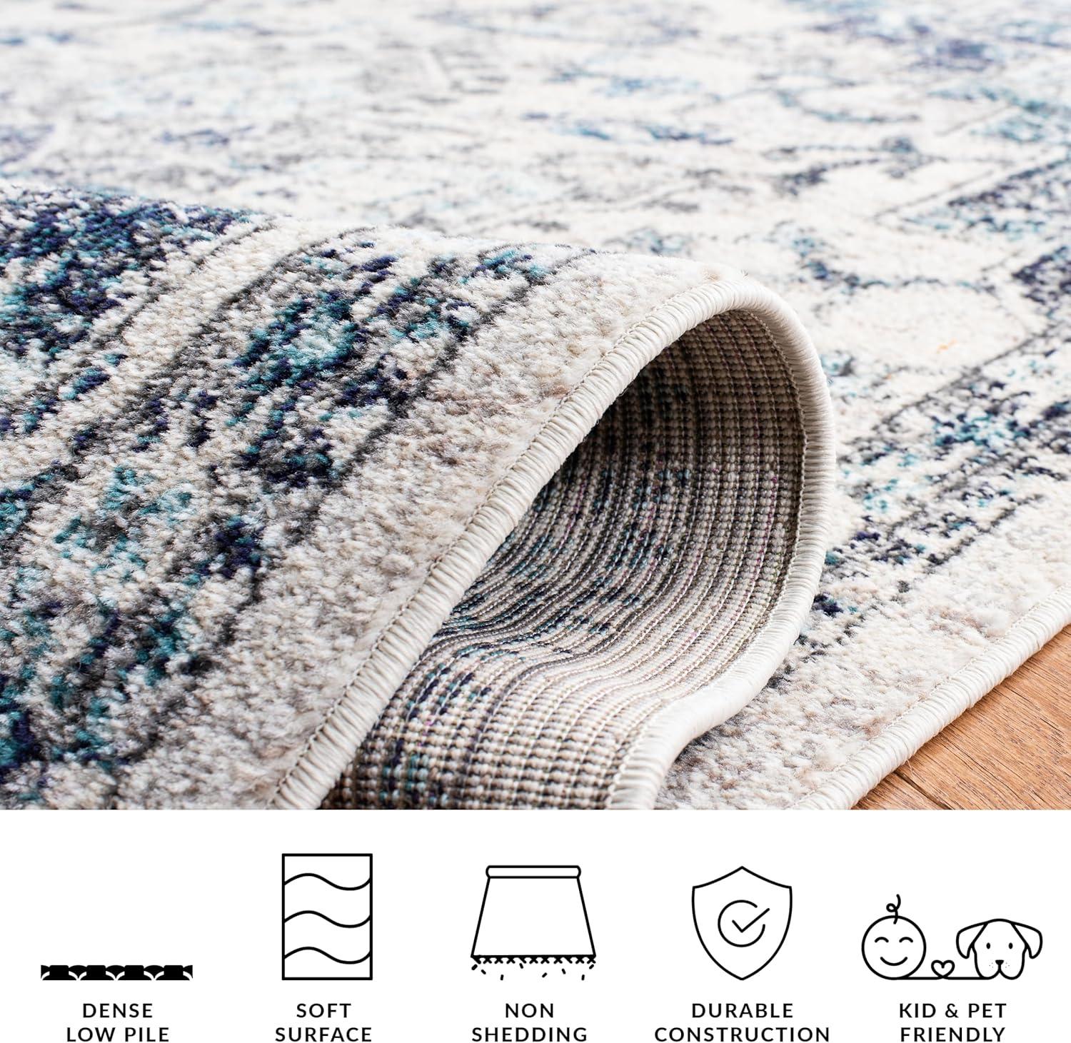 image:imageSAFAVIEH Madison Collection Area Rug 67 Square Cream amp Blue Boho Chic Distressed Medallion Design NonShedding amp Easy to Clean Ideal for Living Room Bedroom Dining Space MAD473BIvoryGrey