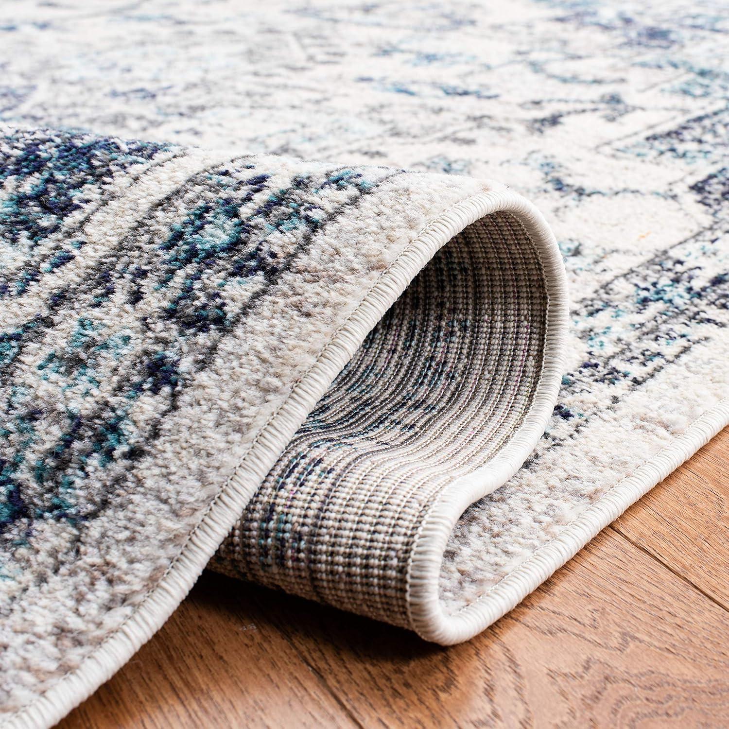 image:imageSAFAVIEH Madison Collection Area Rug 67 Square Cream amp Blue Boho Chic Distressed Medallion Design NonShedding amp Easy to Clean Ideal for Living Room Bedroom Dining Space MAD473BIvoryGrey