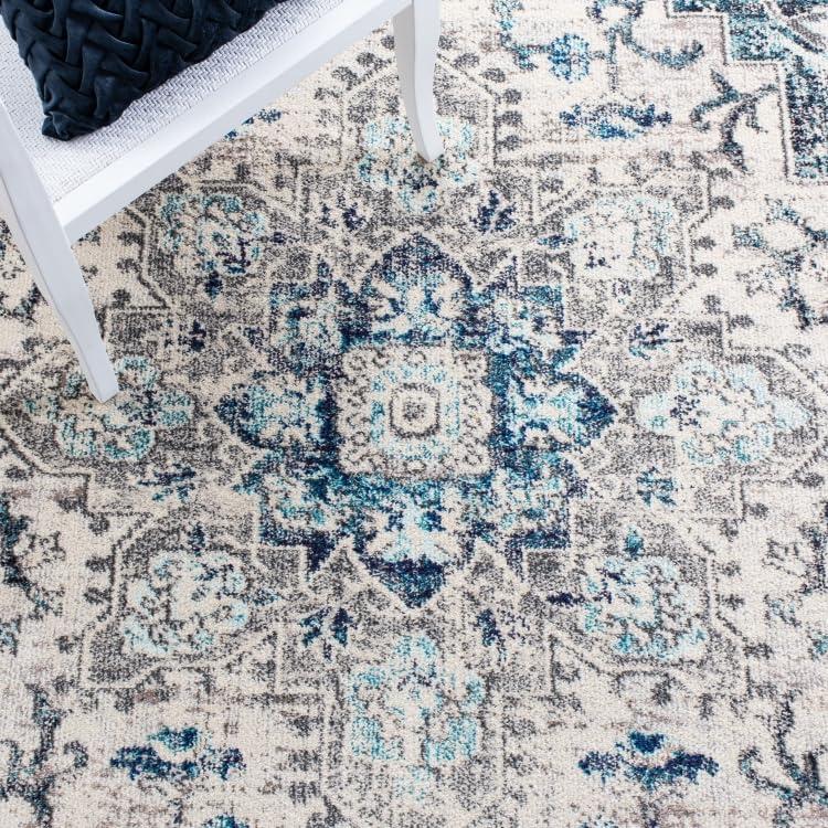image:imageSAFAVIEH Madison Collection Area Rug 67 Square Cream amp Blue Boho Chic Distressed Medallion Design NonShedding amp Easy to Clean Ideal for Living Room Bedroom Dining Space MAD473BIvoryGrey