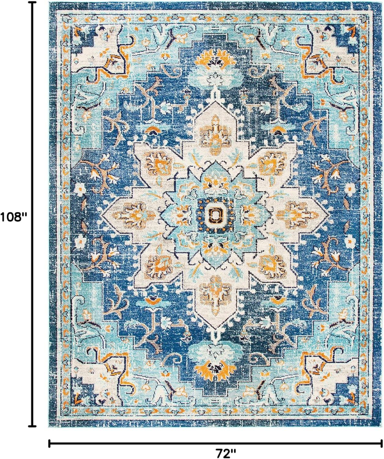 image:imageSAFAVIEH Madison Collection Area Rug 67 Square Cream amp Blue Boho Chic Distressed Medallion Design NonShedding amp Easy to Clean Ideal for Living Room Bedroom Dining Space MAD473BBlueLight Blue