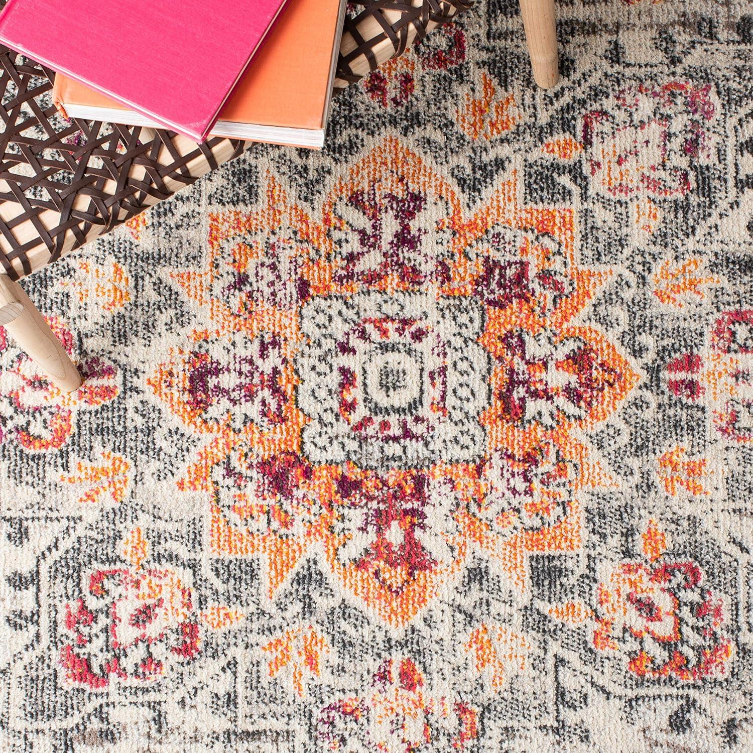 image:imageSAFAVIEH Madison Collection Area Rug 67 Square Cream amp Blue Boho Chic Distressed Medallion Design NonShedding amp Easy to Clean Ideal for Living Room Bedroom Dining Space MAD473BBeigeOrange