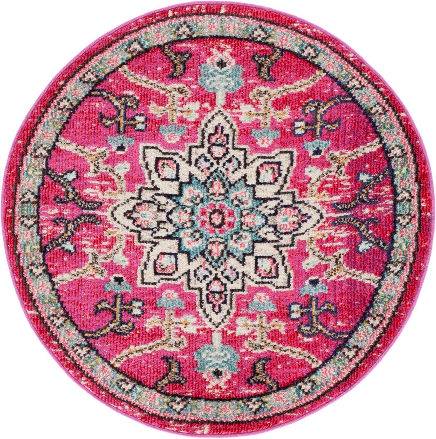 image:imageSAFAVIEH Madison Collection Area Rug 67 Square Cream amp Blue Boho Chic Distressed Medallion Design NonShedding amp Easy to Clean Ideal for Living Room Bedroom Dining Space MAD473BFuchsiaBlue