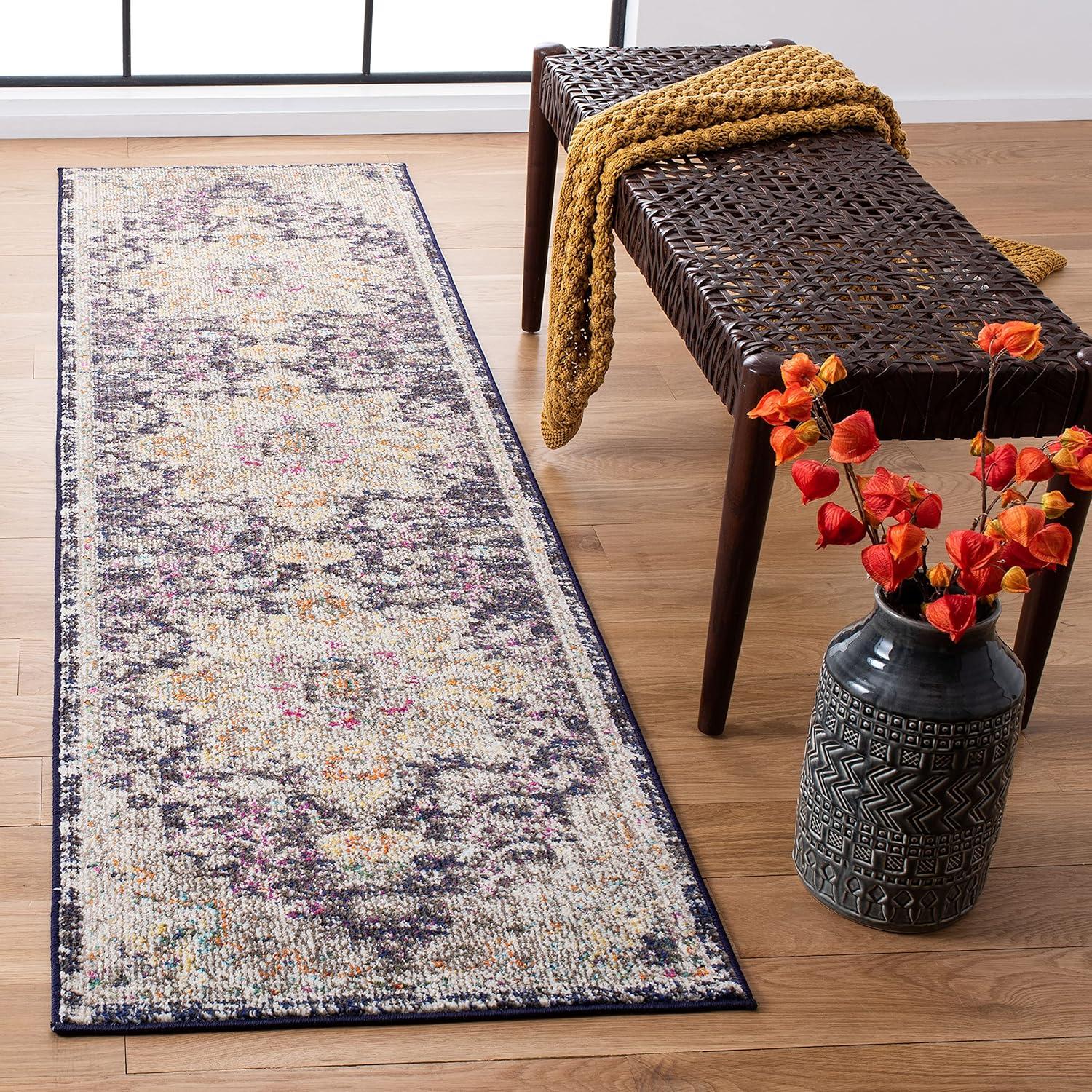 image:imageSAFAVIEH Madison Collection Area Rug 67 Square Cream amp Blue Boho Chic Distressed Medallion Design NonShedding amp Easy to Clean Ideal for Living Room Bedroom Dining Space MAD473BBlackGold