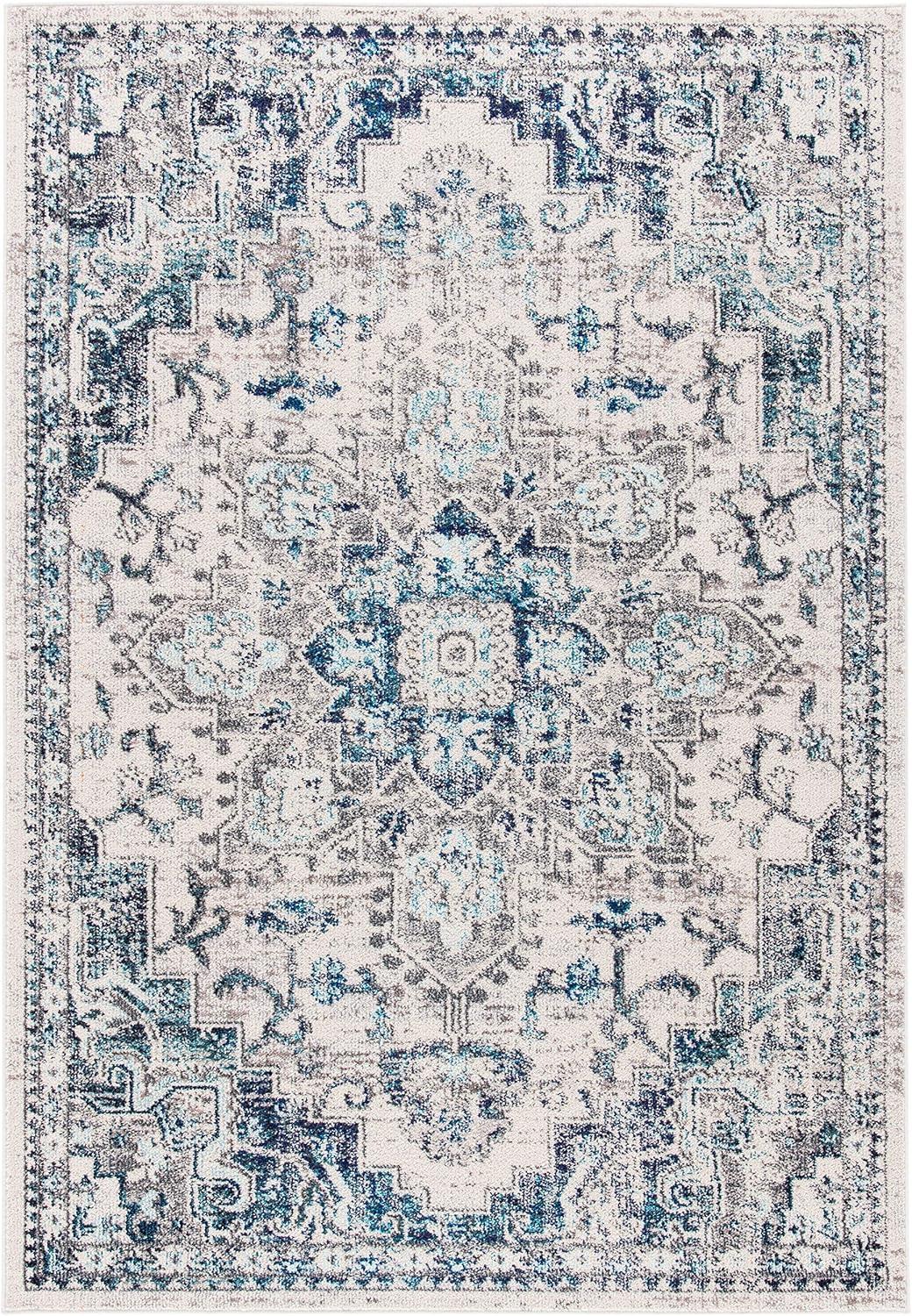 image:imageSAFAVIEH Madison Collection Area Rug 67 Square Cream amp Blue Boho Chic Distressed Medallion Design NonShedding amp Easy to Clean Ideal for Living Room Bedroom Dining Space MAD473BIvoryGrey