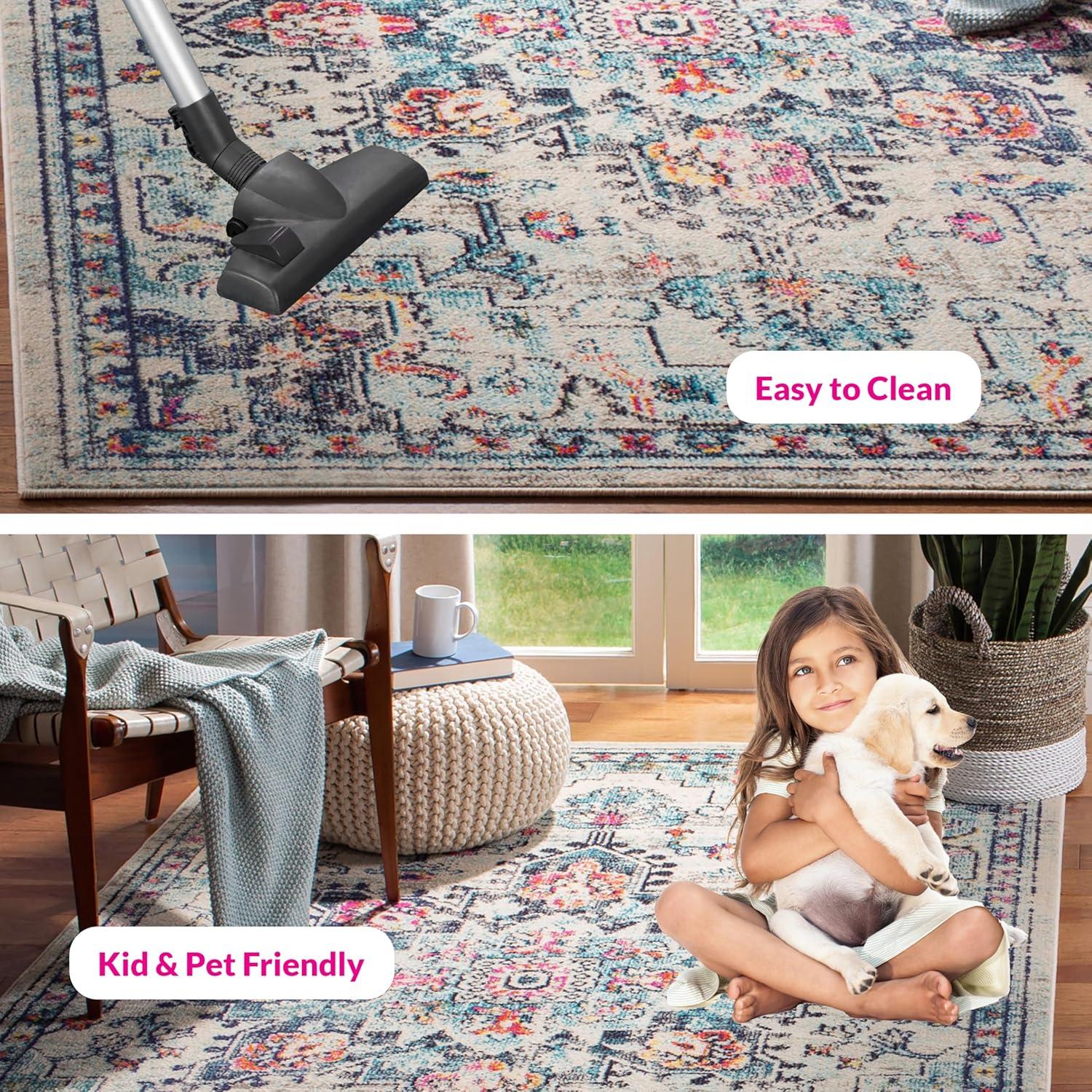 image:imageSAFAVIEH Madison Collection Area Rug 67 Square Cream amp Blue Boho Chic Distressed Medallion Design NonShedding amp Easy to Clean Ideal for Living Room Bedroom Dining Space MAD473BCreamBlue