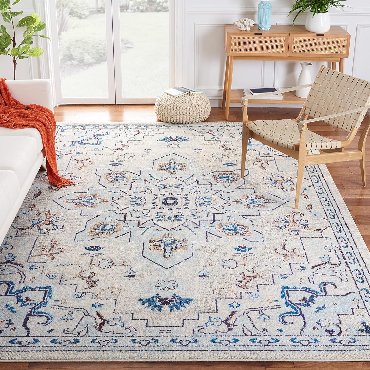 image:imageSAFAVIEH Madison Collection Area Rug 67 Square Cream amp Blue Boho Chic Distressed Medallion Design NonShedding amp Easy to Clean Ideal for Living Room Bedroom Dining Space MAD473BIvoryLight Blue