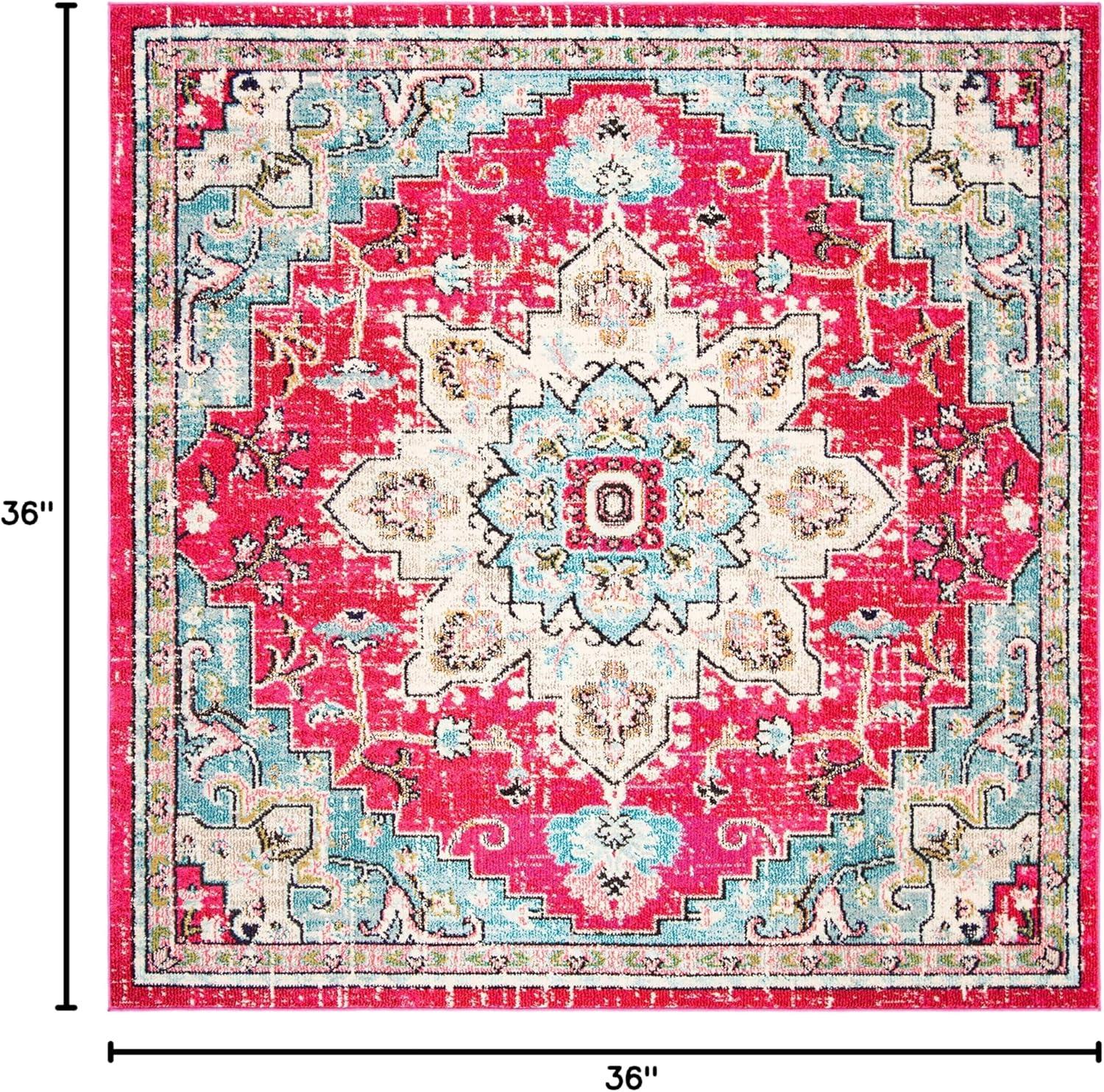 image:imageSAFAVIEH Madison Collection Area Rug 67 Square Cream amp Blue Boho Chic Distressed Medallion Design NonShedding amp Easy to Clean Ideal for Living Room Bedroom Dining Space MAD473BFuchsiaBlue