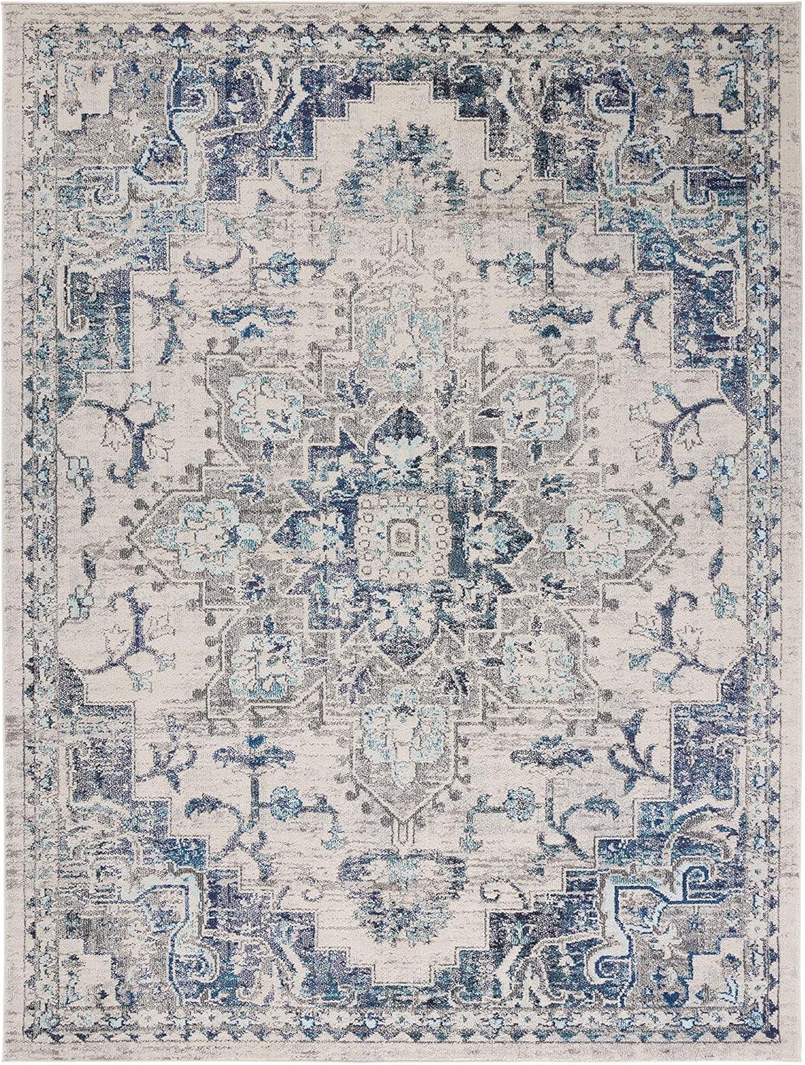 image:imageSAFAVIEH Madison Collection Area Rug 67 Square Cream amp Blue Boho Chic Distressed Medallion Design NonShedding amp Easy to Clean Ideal for Living Room Bedroom Dining Space MAD473BIvoryGrey