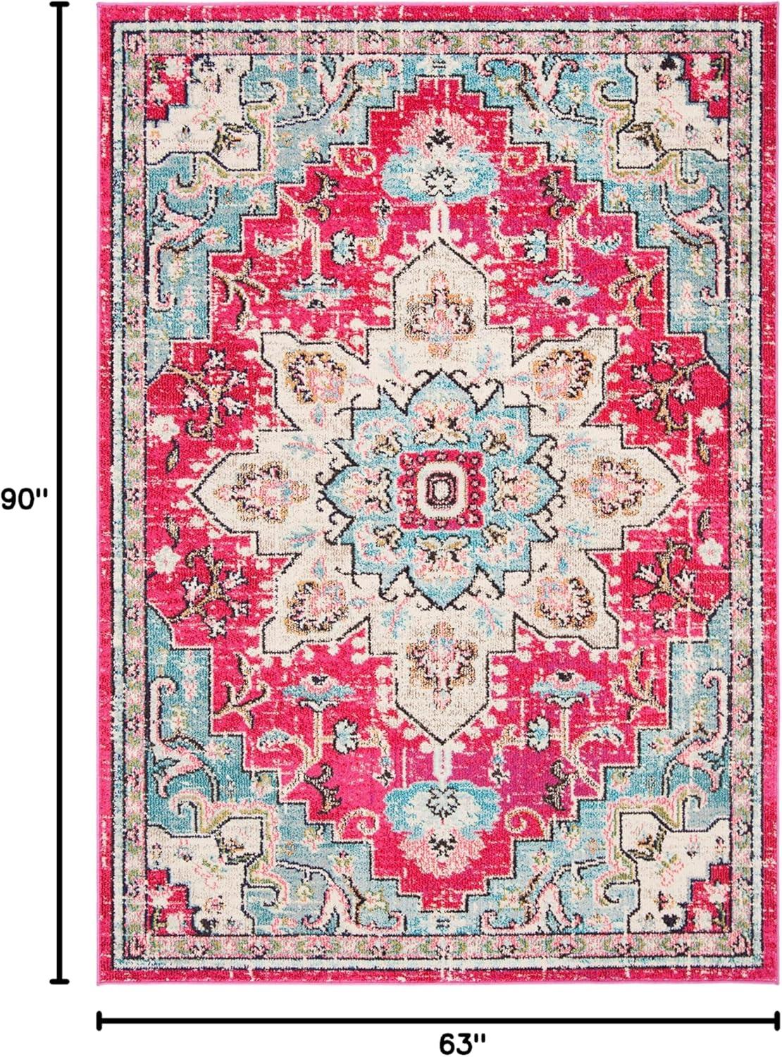 image:imageSAFAVIEH Madison Collection Area Rug 67 Square Cream amp Blue Boho Chic Distressed Medallion Design NonShedding amp Easy to Clean Ideal for Living Room Bedroom Dining Space MAD473BFuchsiaBlue