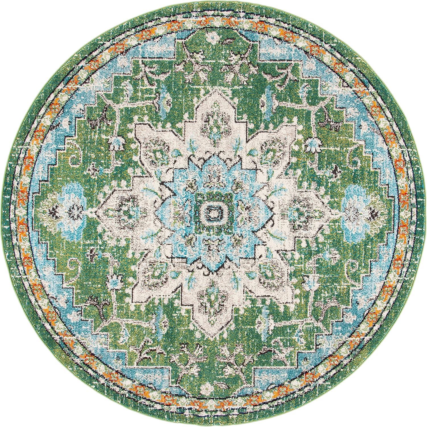 image:imageSAFAVIEH Madison Collection Area Rug 67 Square Cream amp Blue Boho Chic Distressed Medallion Design NonShedding amp Easy to Clean Ideal for Living Room Bedroom Dining Space MAD473BGreenTurquoise