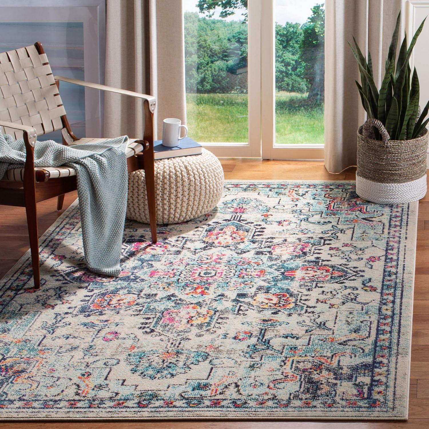image:imageSAFAVIEH Madison Collection Area Rug 67 Square Cream amp Blue Boho Chic Distressed Medallion Design NonShedding amp Easy to Clean Ideal for Living Room Bedroom Dining Space MAD473BCreamBlue