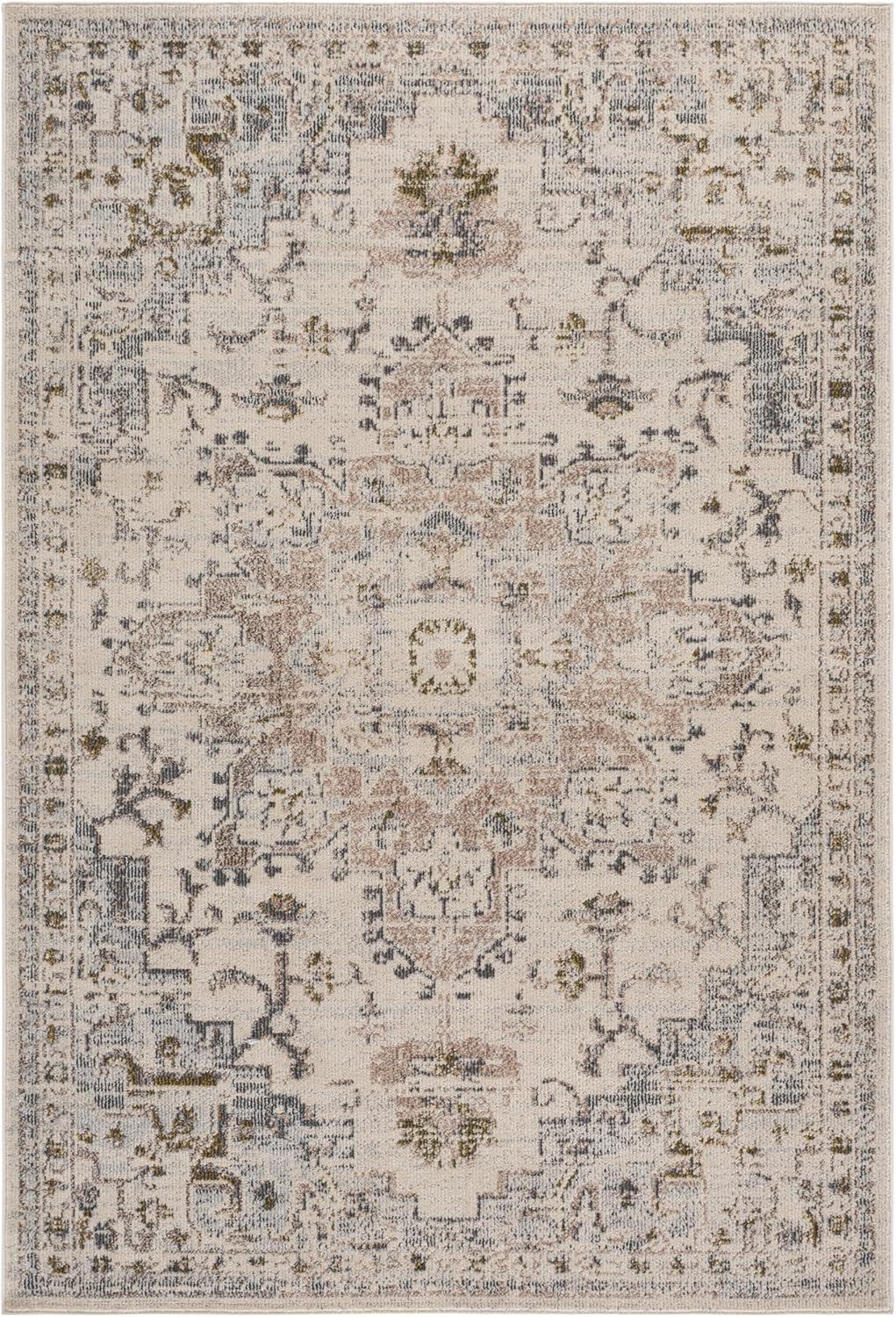 image:imageSAFAVIEH Madison Collection Area Rug 67 Square Cream amp Blue Boho Chic Distressed Medallion Design NonShedding amp Easy to Clean Ideal for Living Room Bedroom Dining Space MAD473BIvoryGrey Gold
